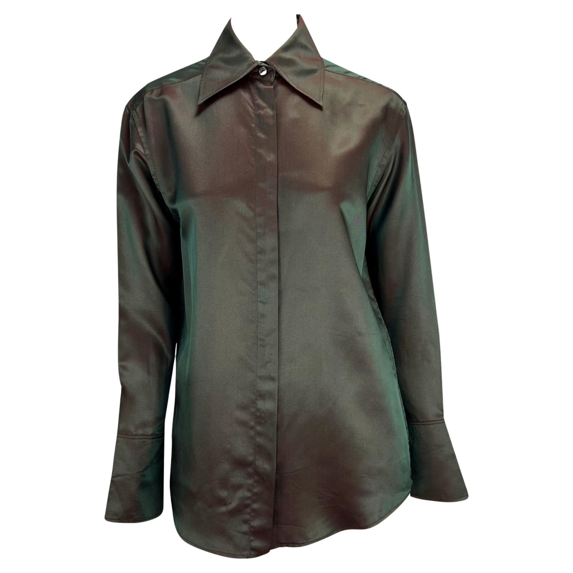 S/S 1998 Gucci by Tom Ford Runway Grey Red Iridescent Button Up Top - RealList