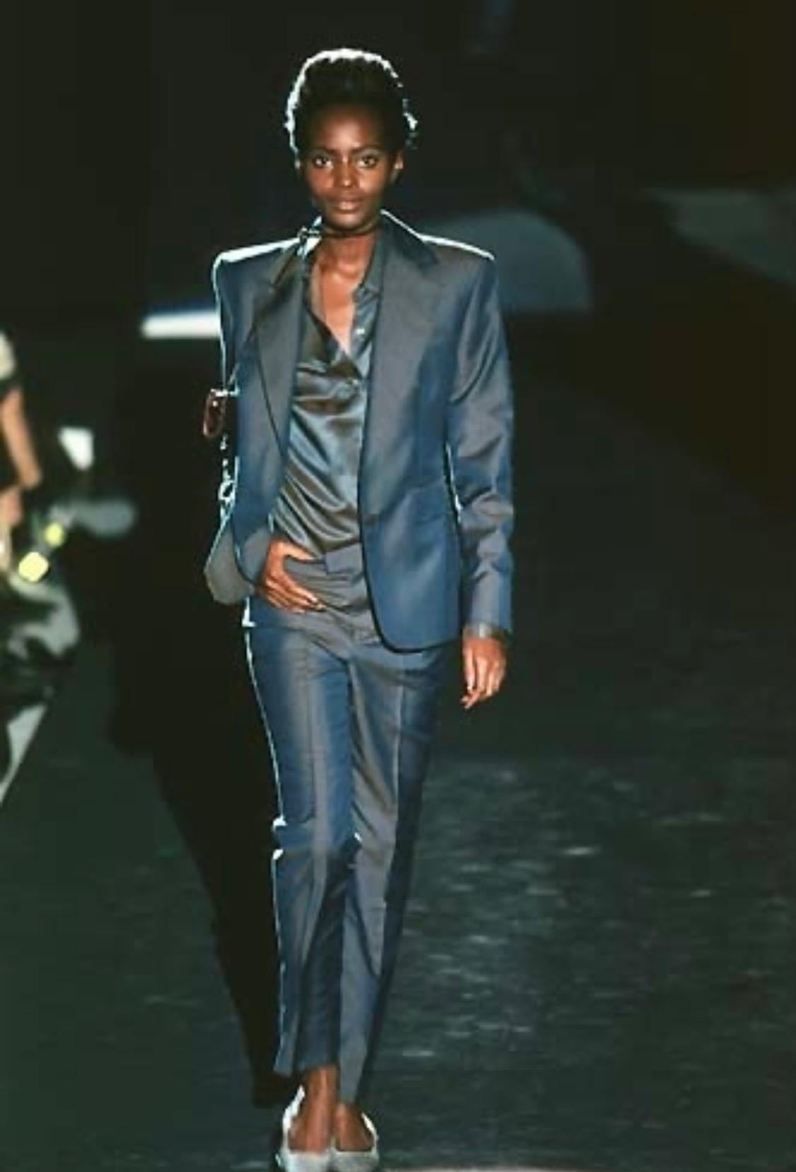 S/S 1998 Gucci by Tom Ford Runway Iridescent Satin Grey Rust Button Up Pant Set - RealList