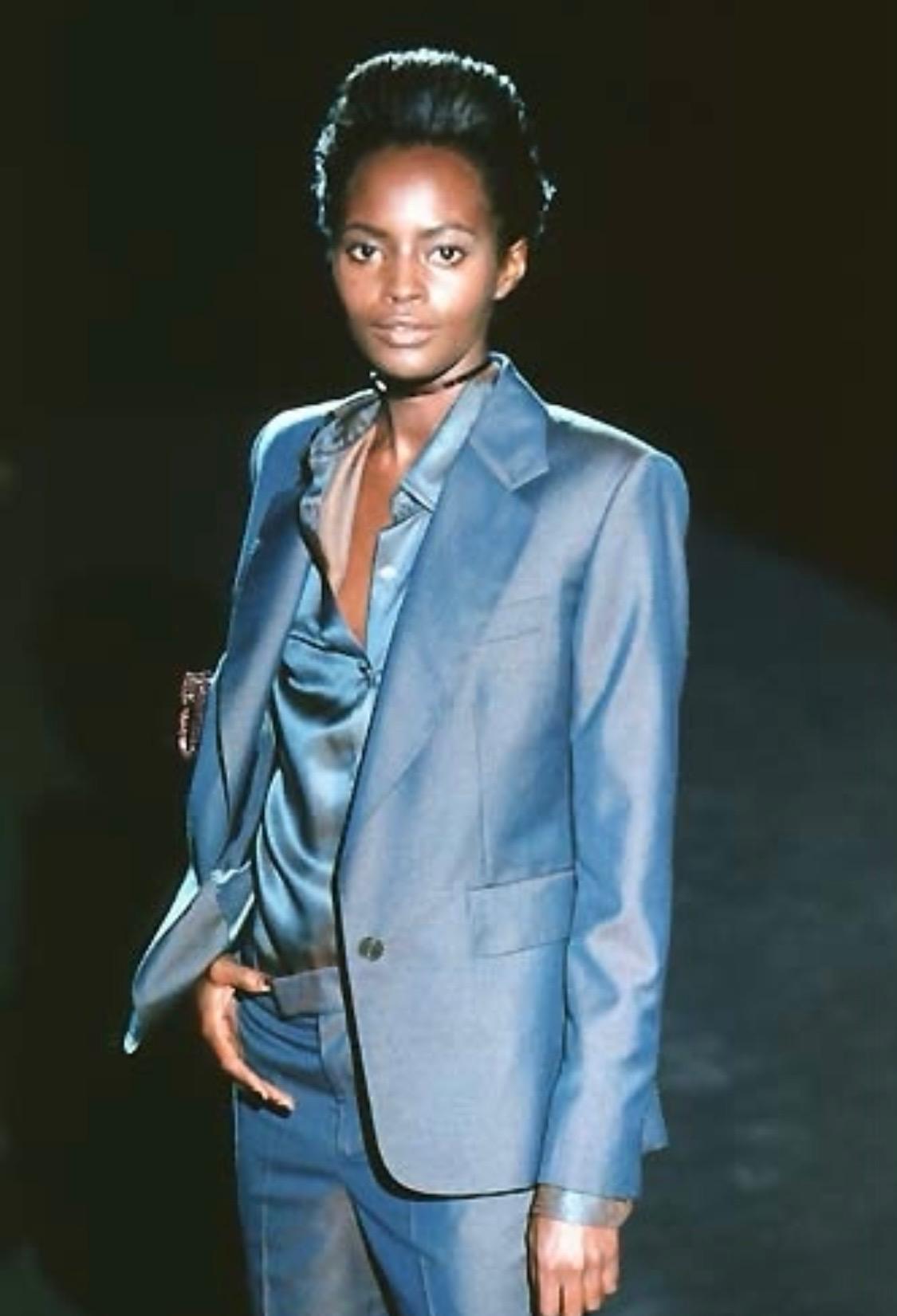 S/S 1998 Gucci by Tom Ford Runway Iridescent Satin Grey Rust Button Up Pant Set - RealList