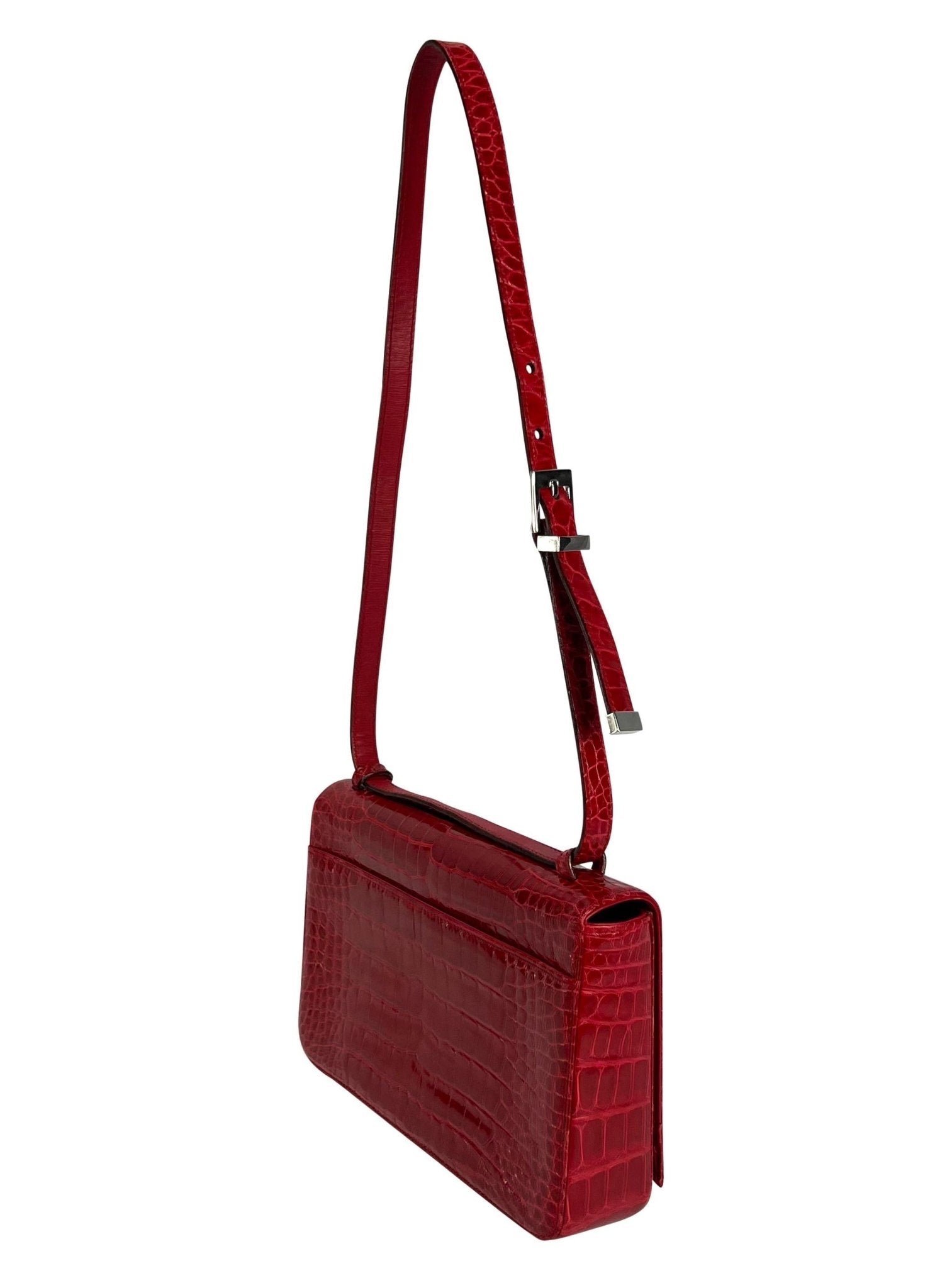 S/S 1998 Gucci by Tom Ford Runway Red Alligator Adjustable Crossbody G Logo Bag - RealList