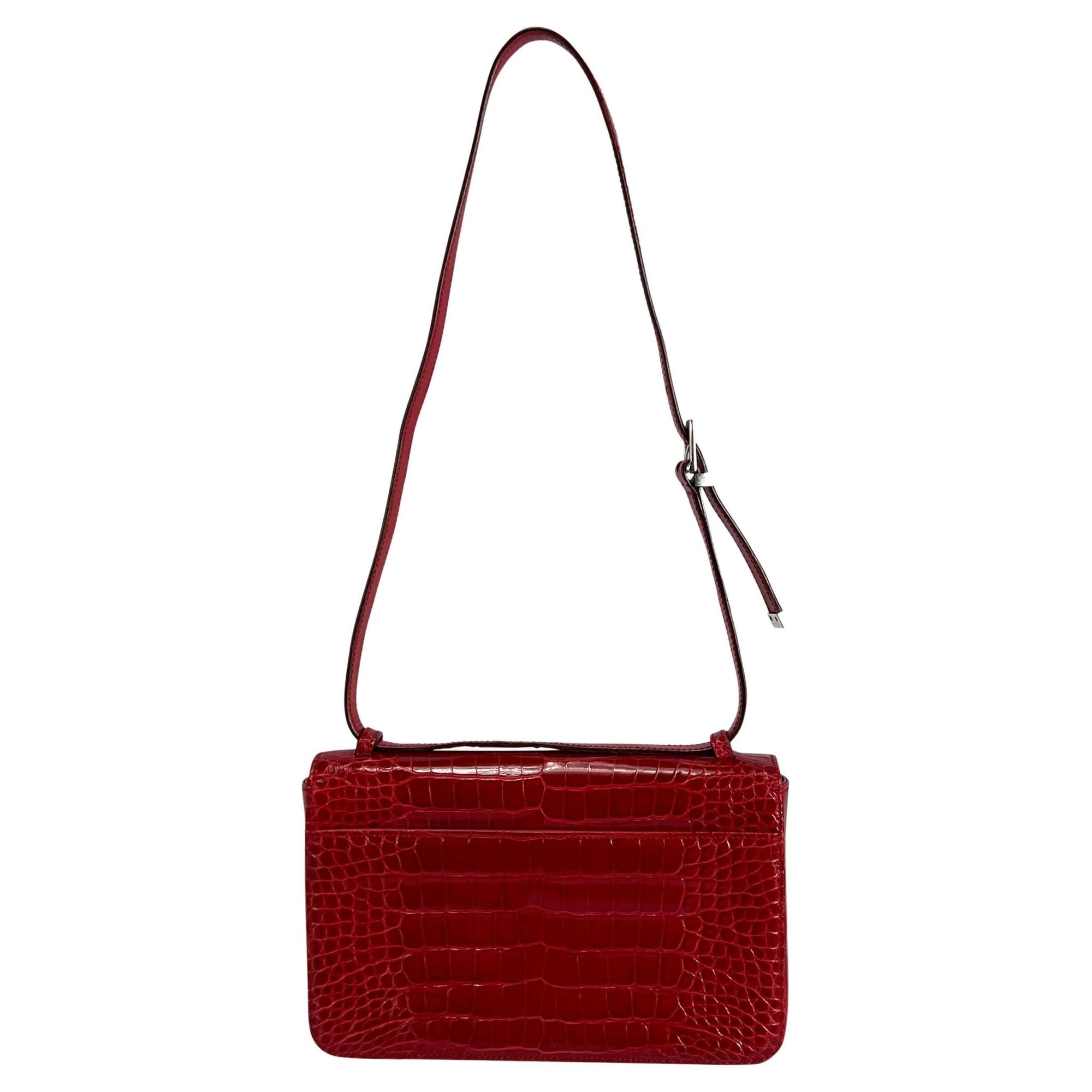S/S 1998 Gucci by Tom Ford Runway Red Alligator Adjustable Crossbody G Logo Bag - RealList