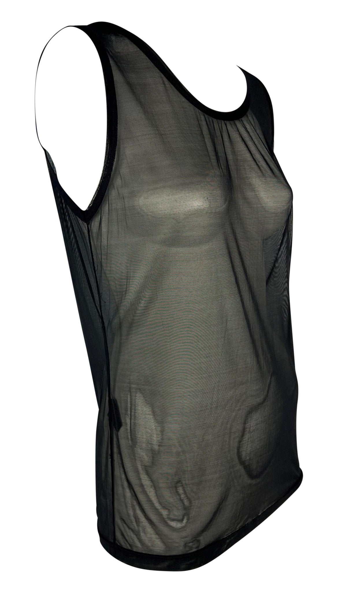 S/S 1998 Gucci by Tom Ford Runway Sheer Black Mesh Bodycon Tank Top - RealList