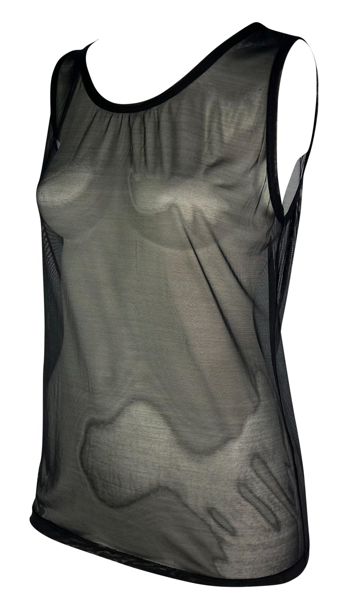 S/S 1998 Gucci by Tom Ford Runway Sheer Black Mesh Bodycon Tank Top - RealList