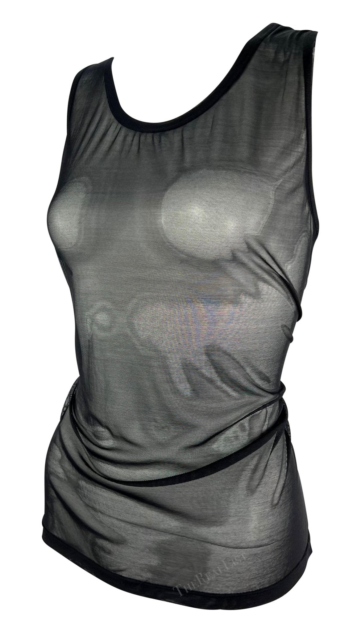 S/S 1998 Gucci by Tom Ford Runway Sheer Black Mesh Bodycon Tank Top - RealList