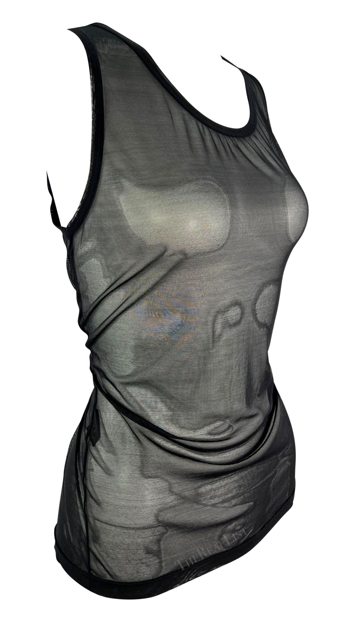 S/S 1998 Gucci by Tom Ford Runway Sheer Black Mesh Bodycon Tank Top - RealList