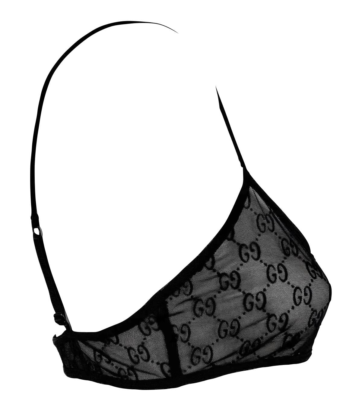 S/S 1998 Gucci by Tom Ford Runway Sheer Black Mesh Velvet GG Crop Top Bralette - RealList