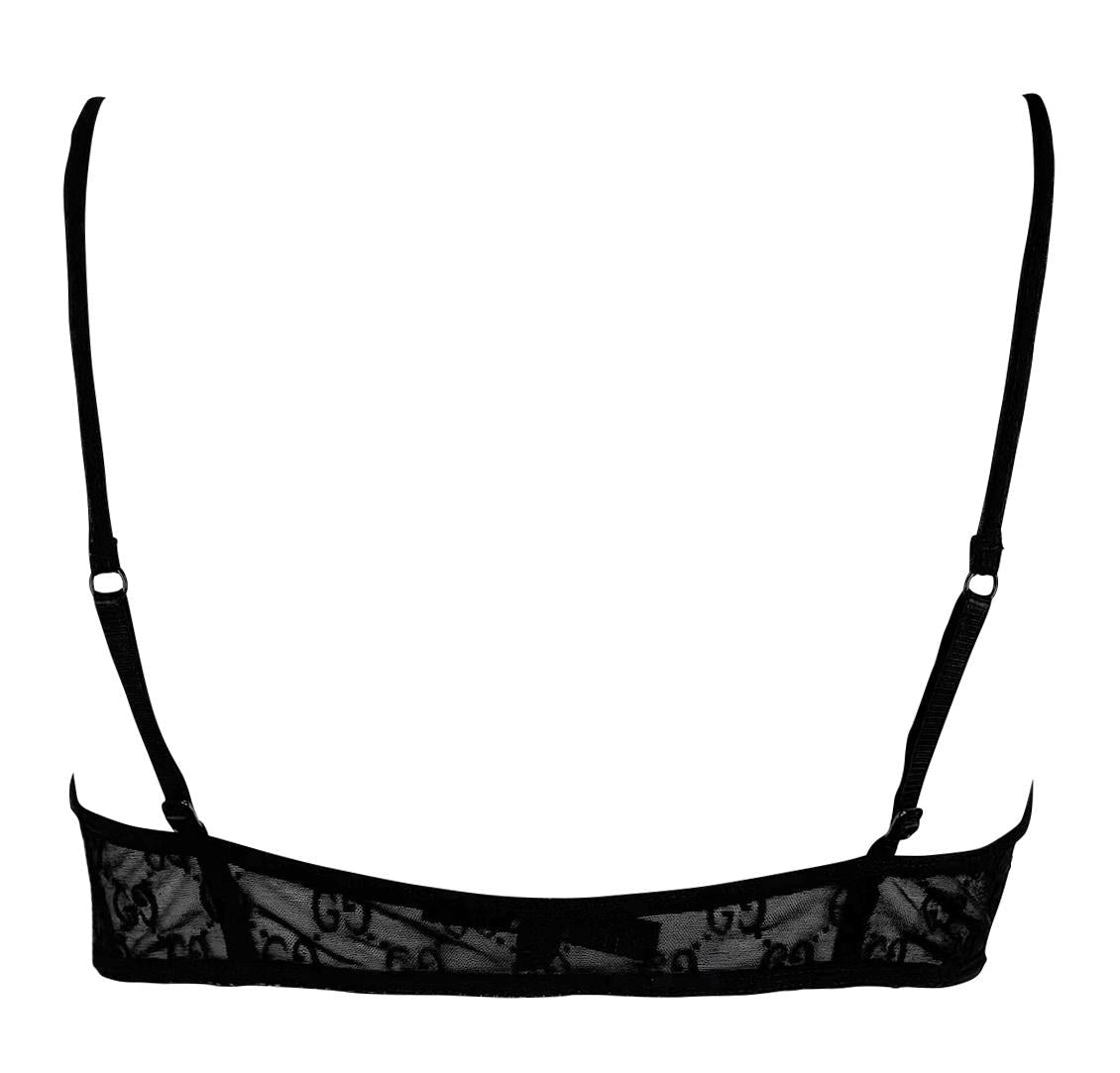 S/S 1998 Gucci by Tom Ford Runway Sheer Black Mesh Velvet GG Crop Top Bralette - RealList