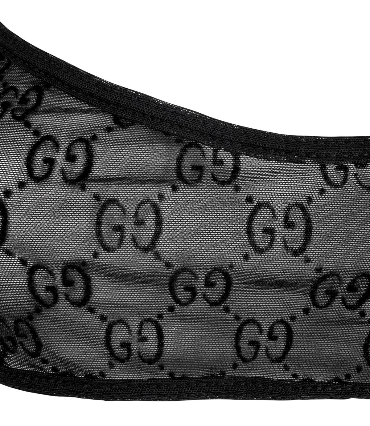 S/S 1998 Gucci by Tom Ford Runway Sheer Black Mesh Velvet GG Crop Top Bralette - RealList