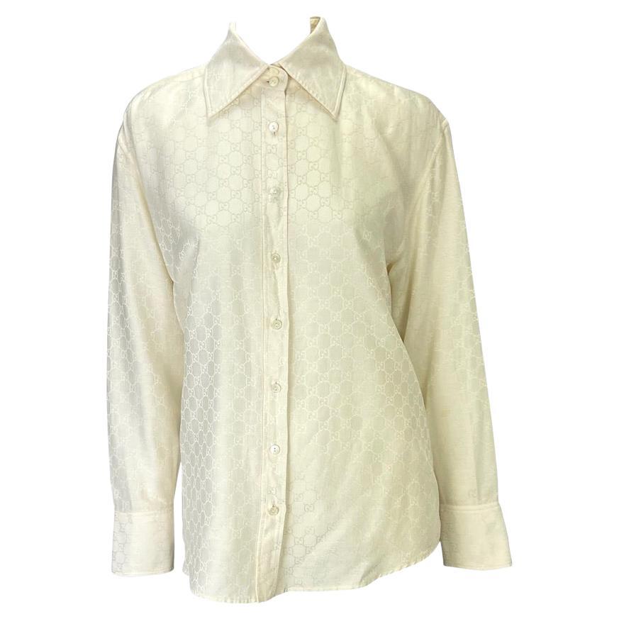 S/S 1998 Gucci by Tom Ford White 'GG' Monogram Button Down Collar Shirt - RealList