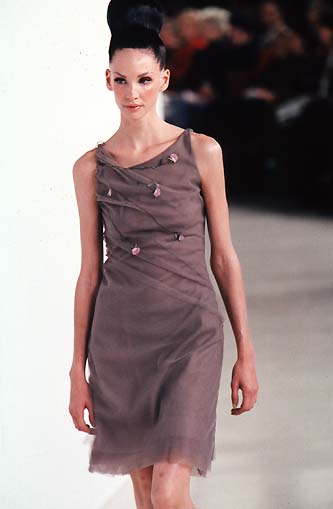 S/S 1998 Guy Laroche by Alber Elbaz Sheer Grey Tulle Floral Embroidered Dress - RealList