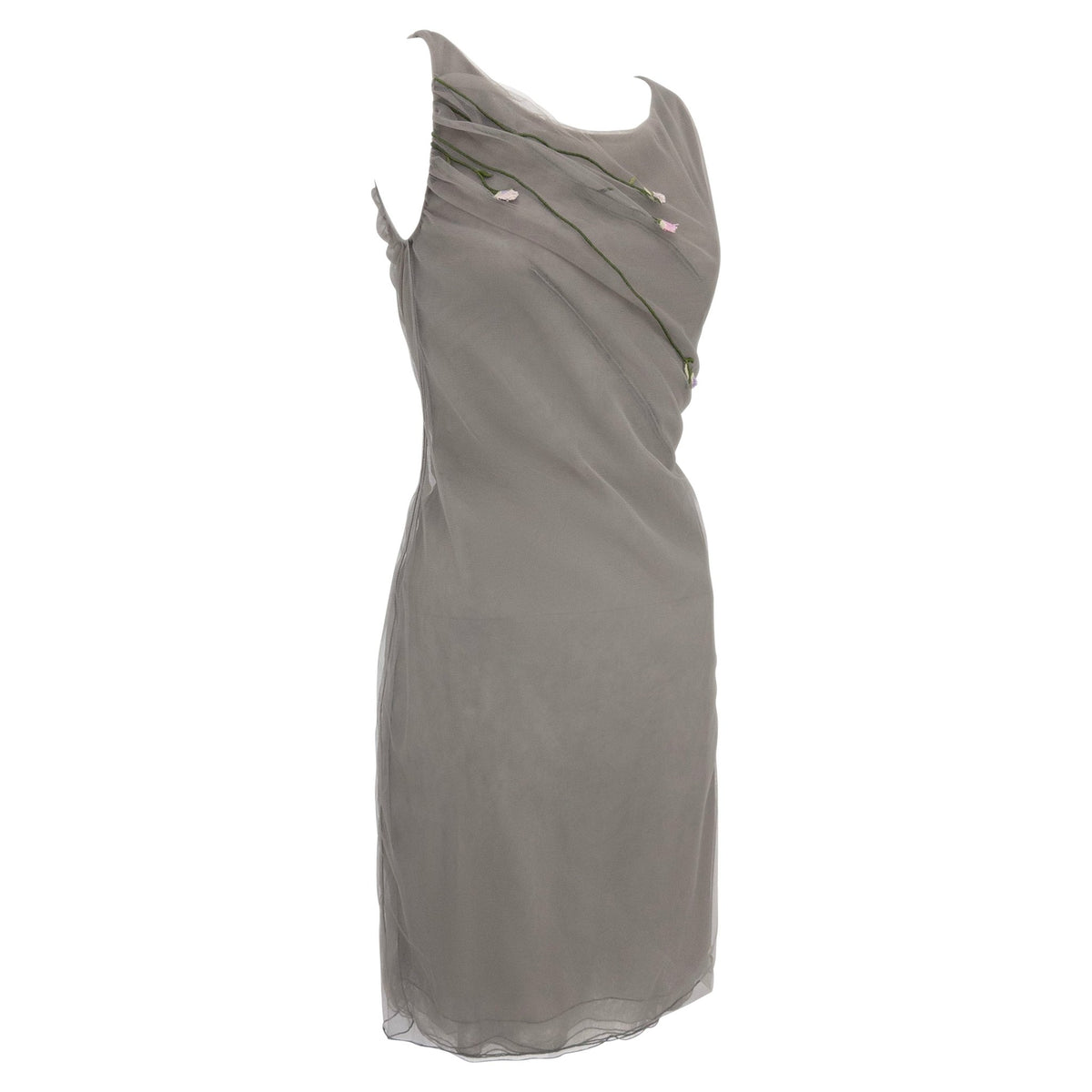 S/S 1998 Guy Laroche by Alber Elbaz Sheer Grey Tulle Floral Embroidered Dress - RealList