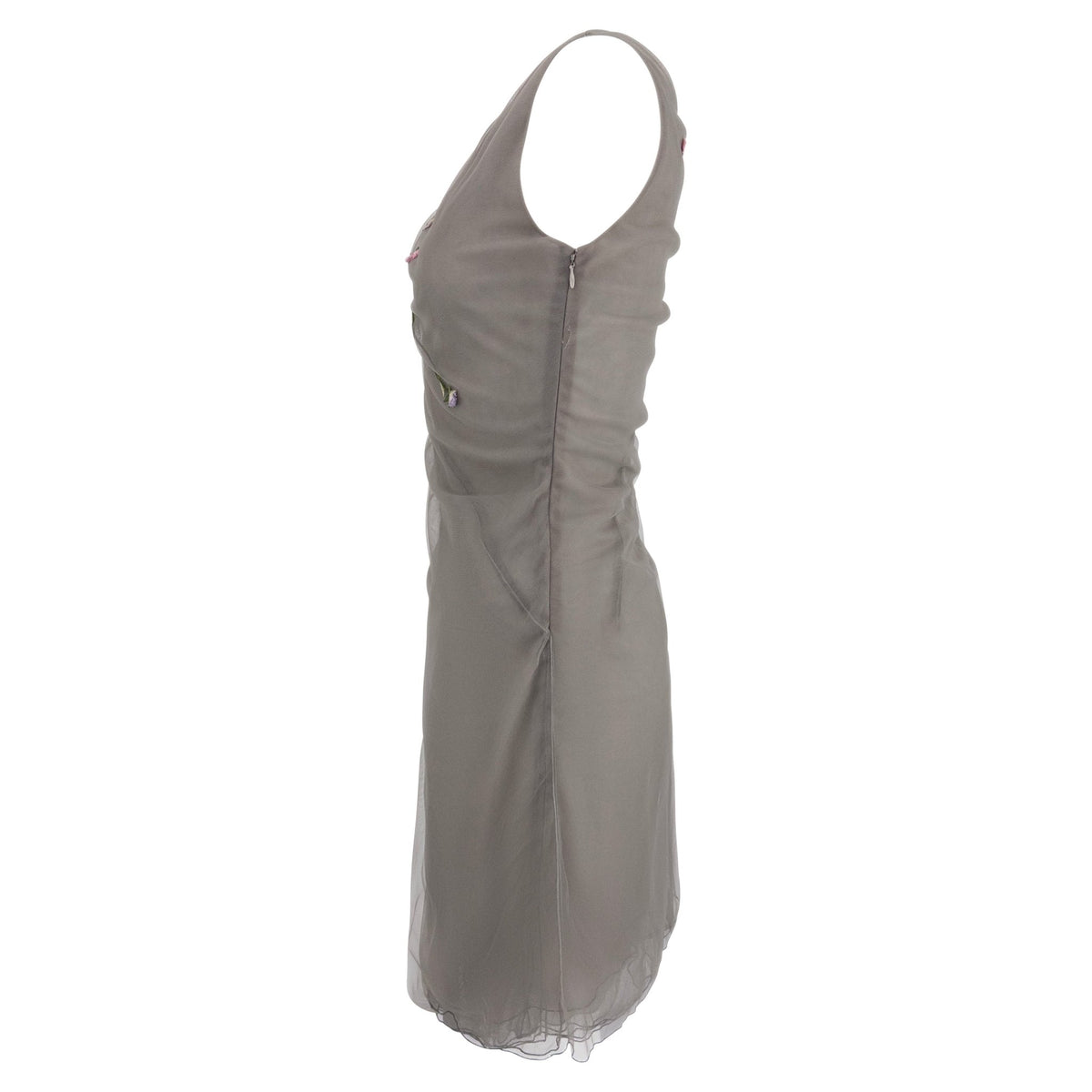 S/S 1998 Guy Laroche by Alber Elbaz Sheer Grey Tulle Floral Embroidered Dress - RealList