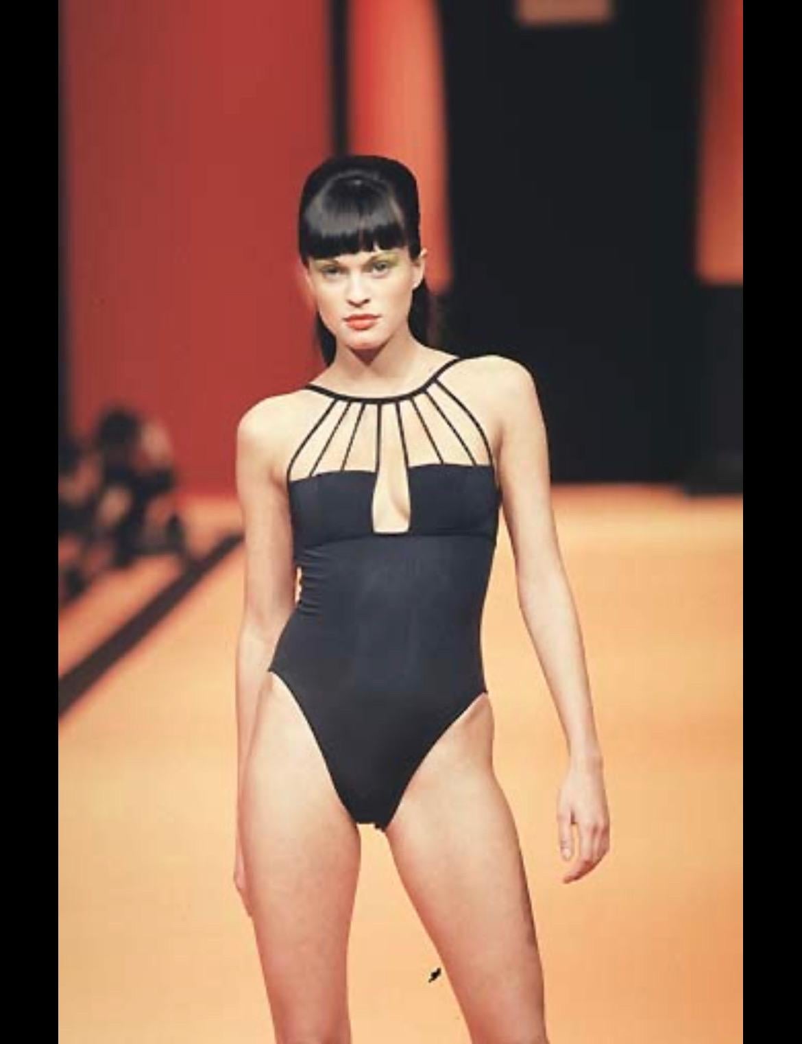 S/S 1998 Hervé Léger Black One Piece Body Suit Swimsuit Bodysuit - RealList