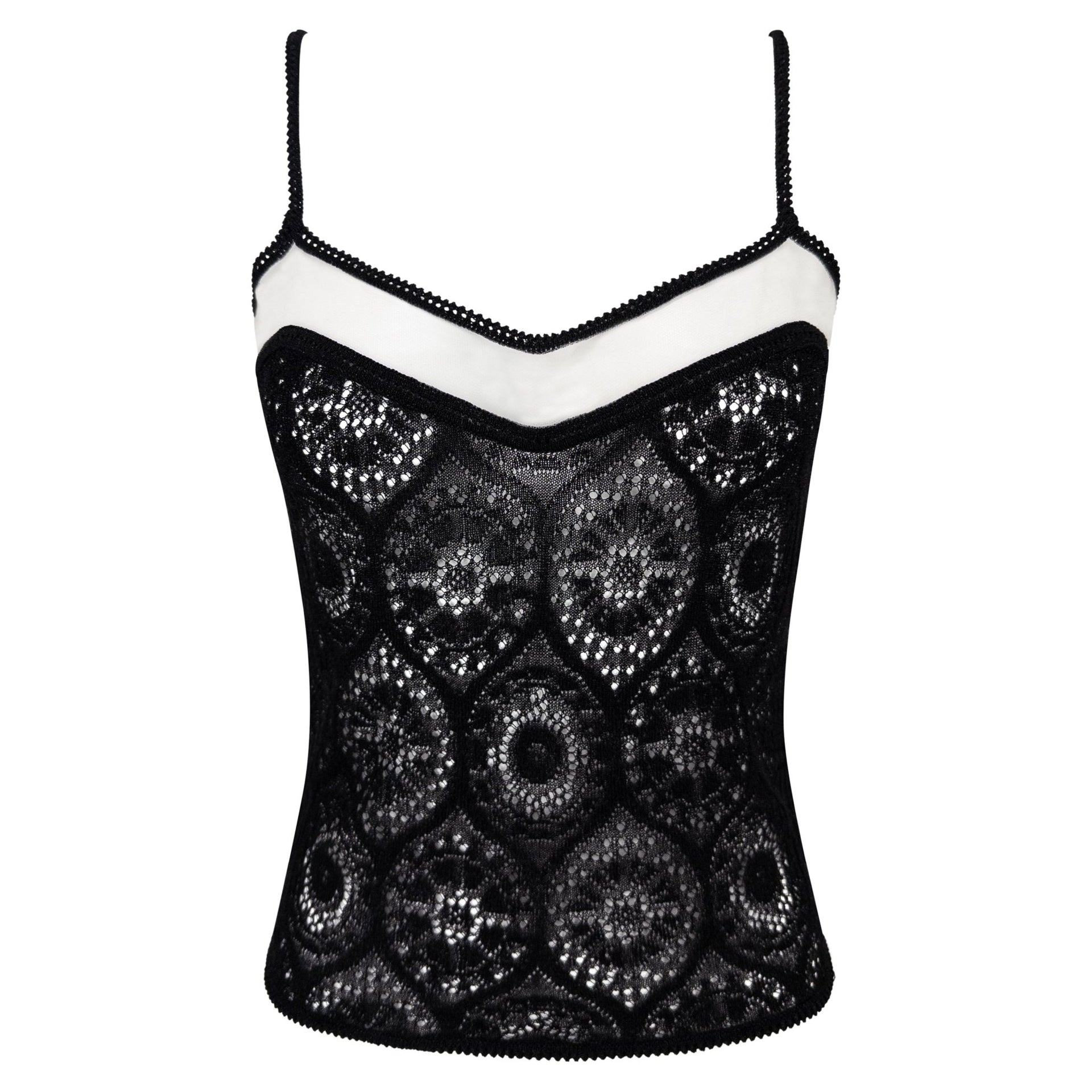 S/S 1998 John Galliano Sheer Black Lace Mesh Trim Tank Top - RealList