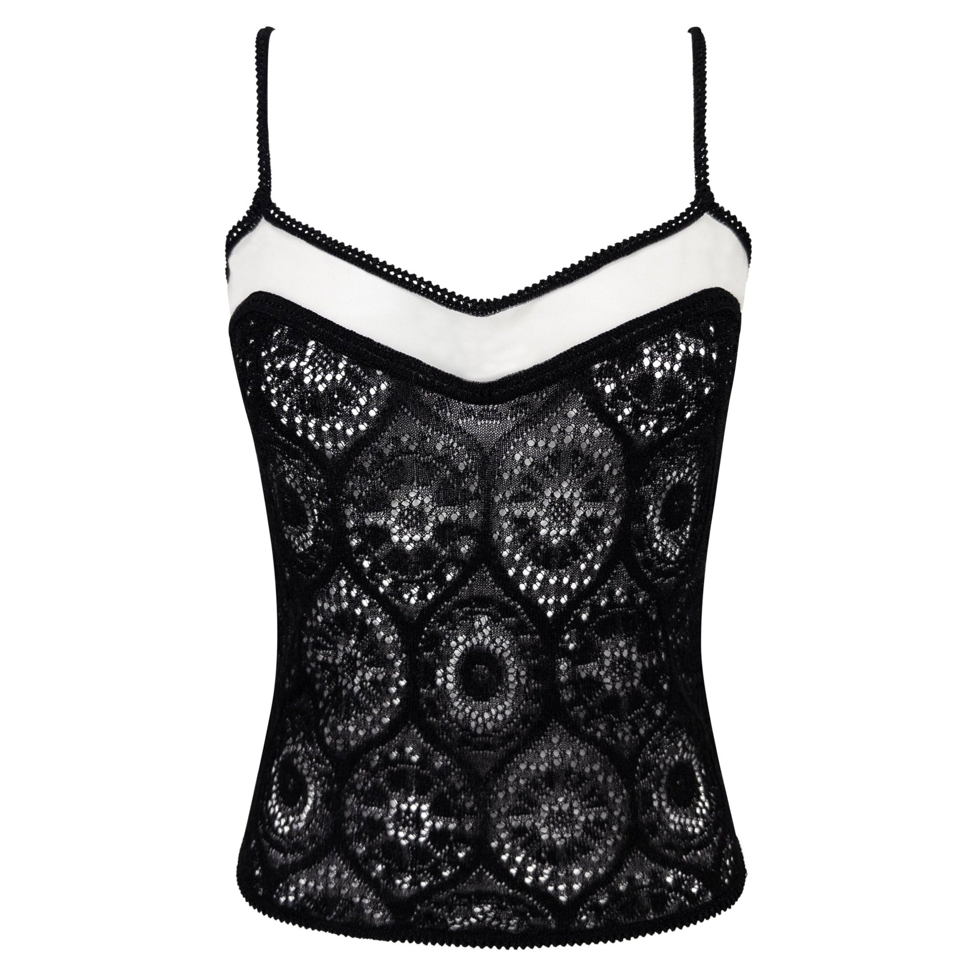 S/S 1998 John Galliano Sheer Black Lace Mesh Trim Tank Top - RealList