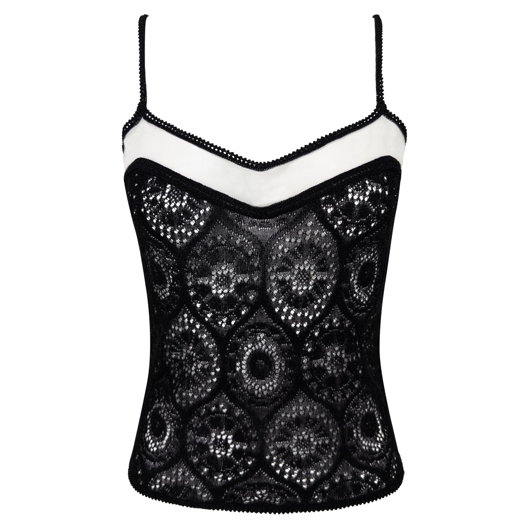S/S 1998 John Galliano Sheer Black Lace Mesh Trim Tank Top - RealList