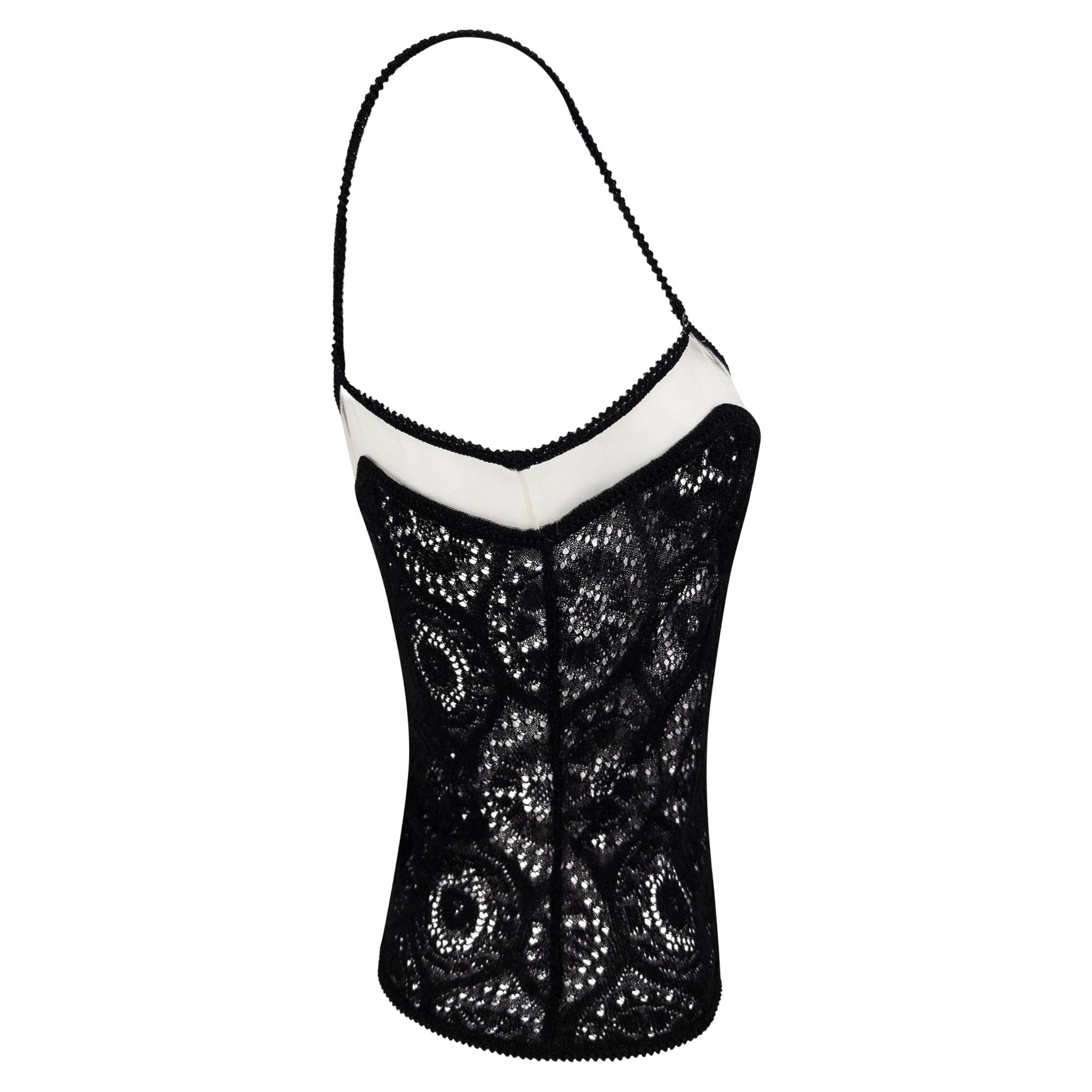 S/S 1998 John Galliano Sheer Black Lace Mesh Trim Tank Top - RealList