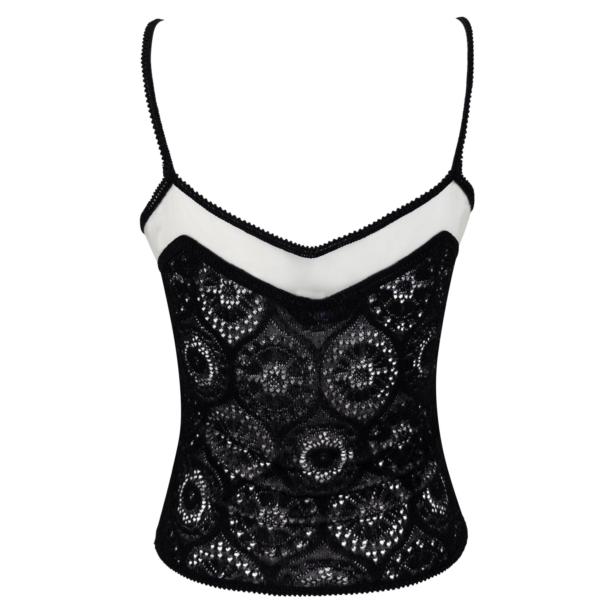 S/S 1998 John Galliano Sheer Black Lace Mesh Trim Tank Top - RealList