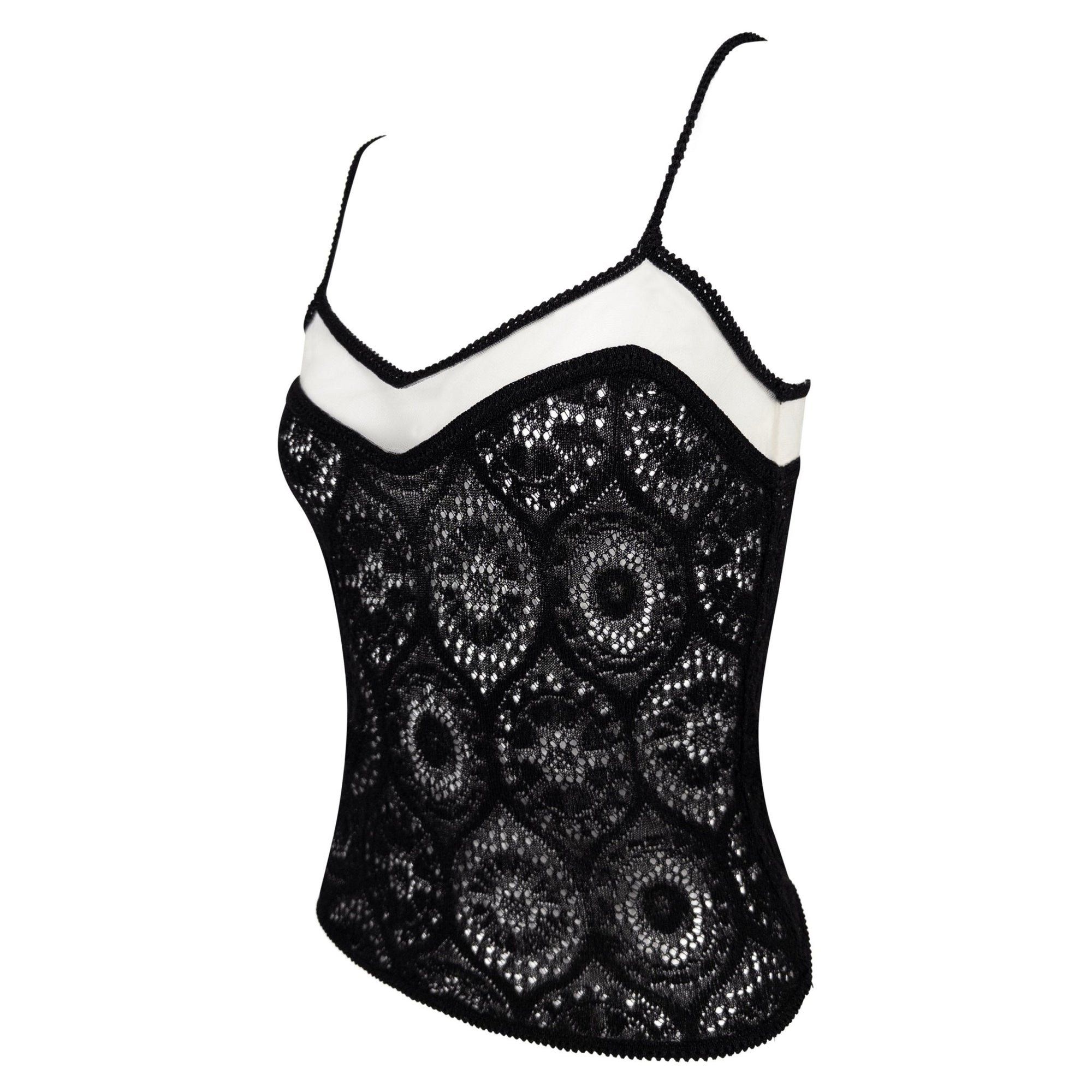 S/S 1998 John Galliano Sheer Black Lace Mesh Trim Tank Top - RealList