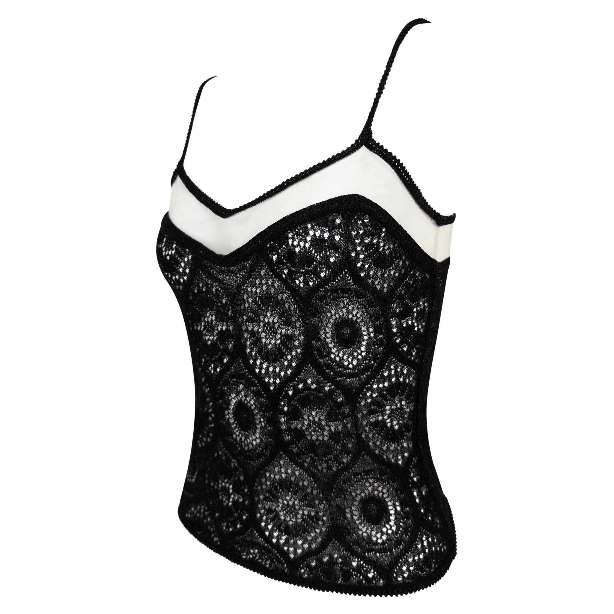 S/S 1998 John Galliano Sheer Black Lace Mesh Trim Tank Top - RealList