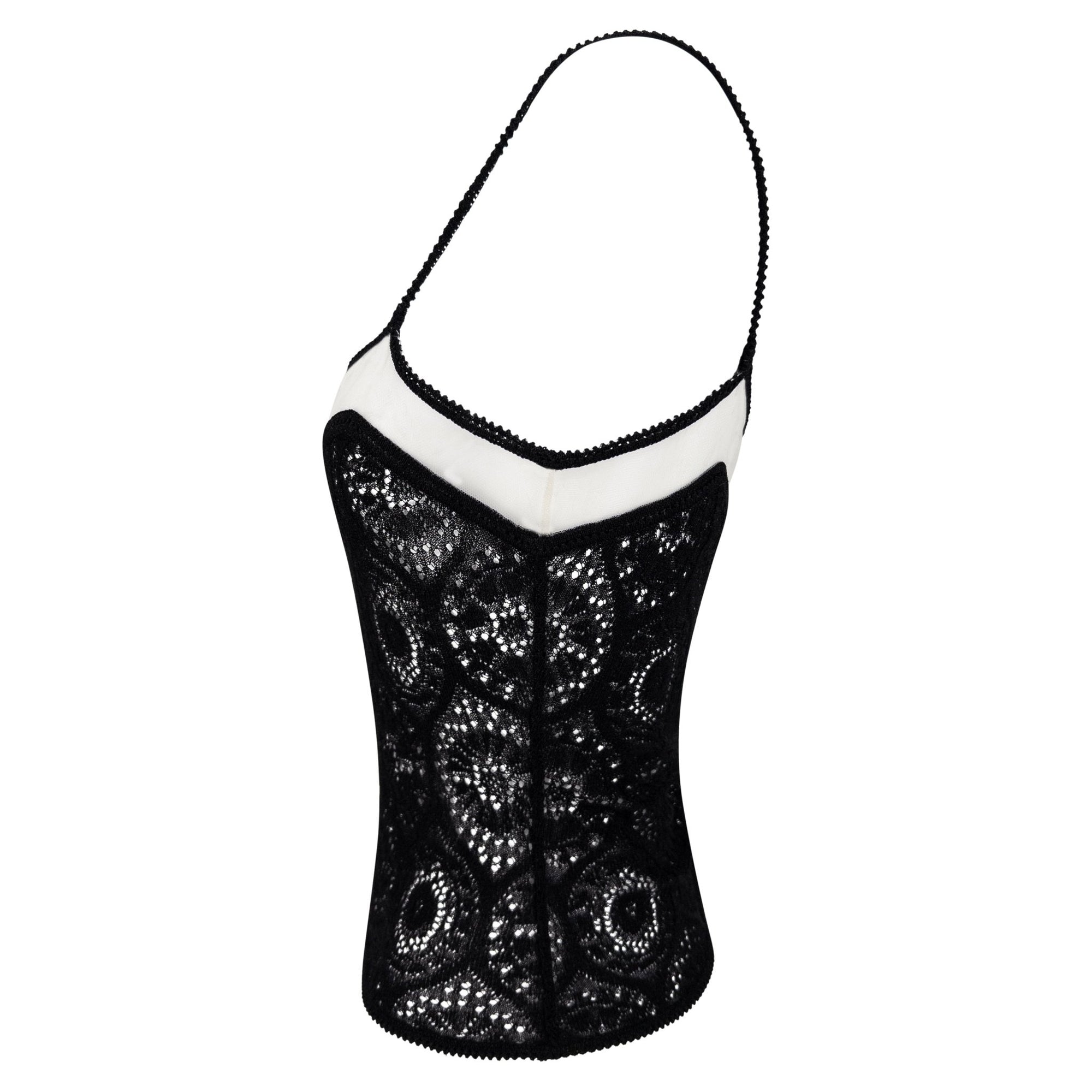 S/S 1998 John Galliano Sheer Black Lace Mesh Trim Tank Top - RealList