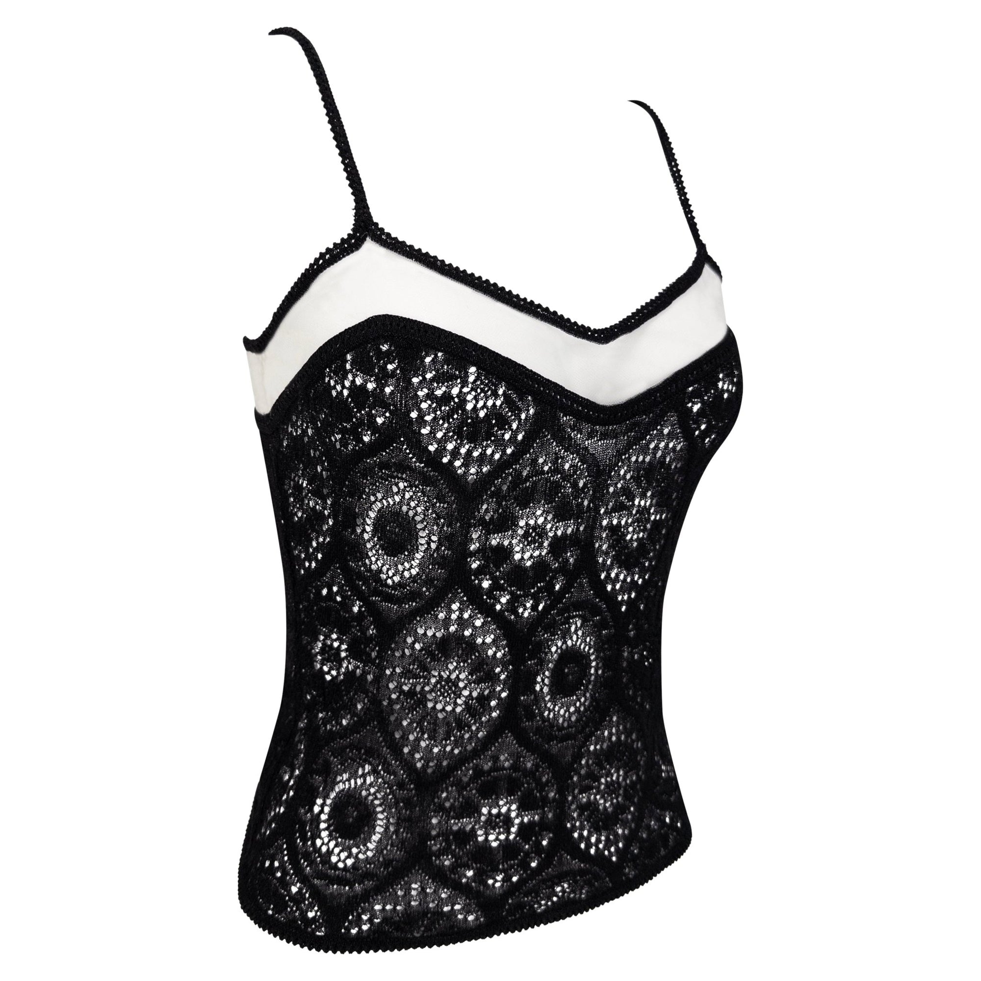 S/S 1998 John Galliano Sheer Black Lace Mesh Trim Tank Top - RealList