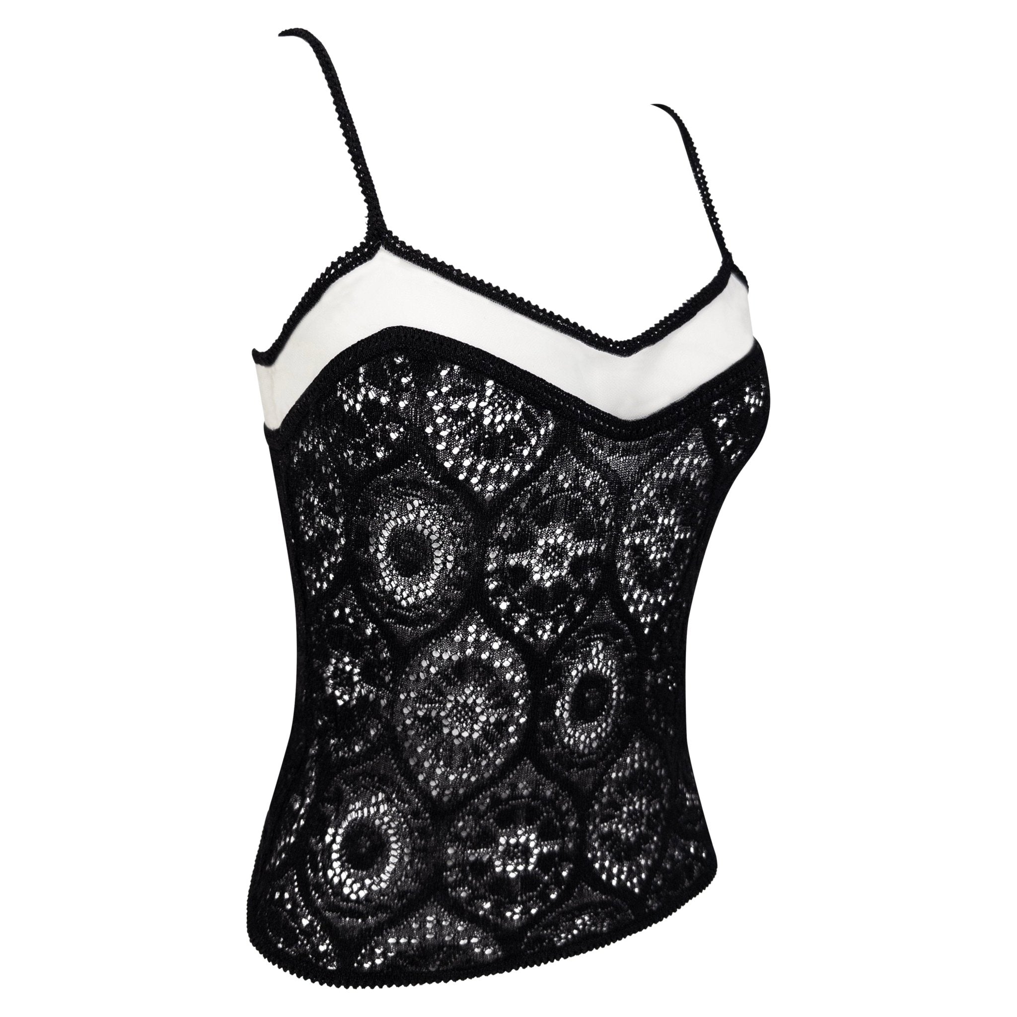 S/S 1998 John Galliano Sheer Black Lace Mesh Trim Tank Top - RealList