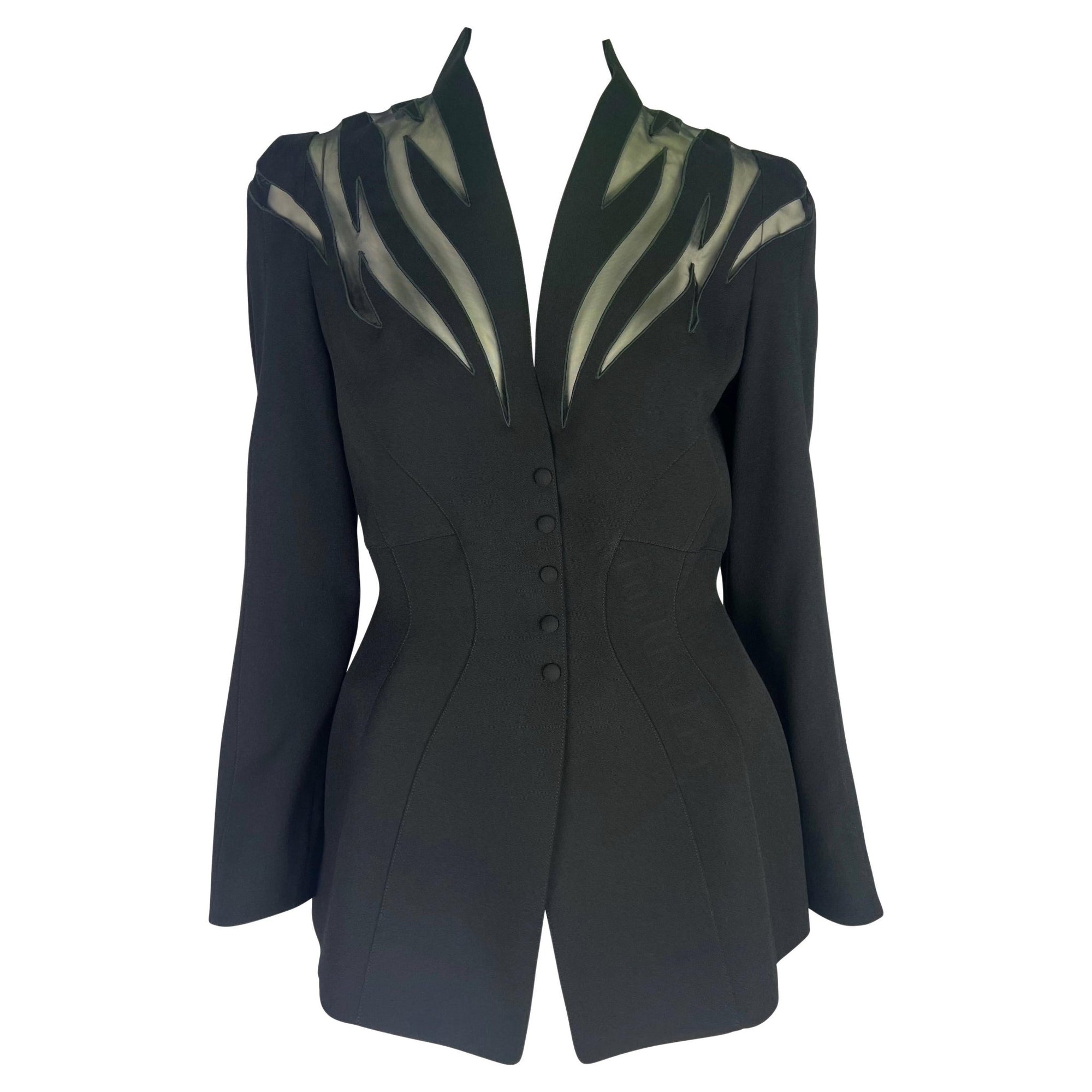 S/S 1998 Thierry Mugler Couture Runway Black Sheer Accent Blazer - RealList