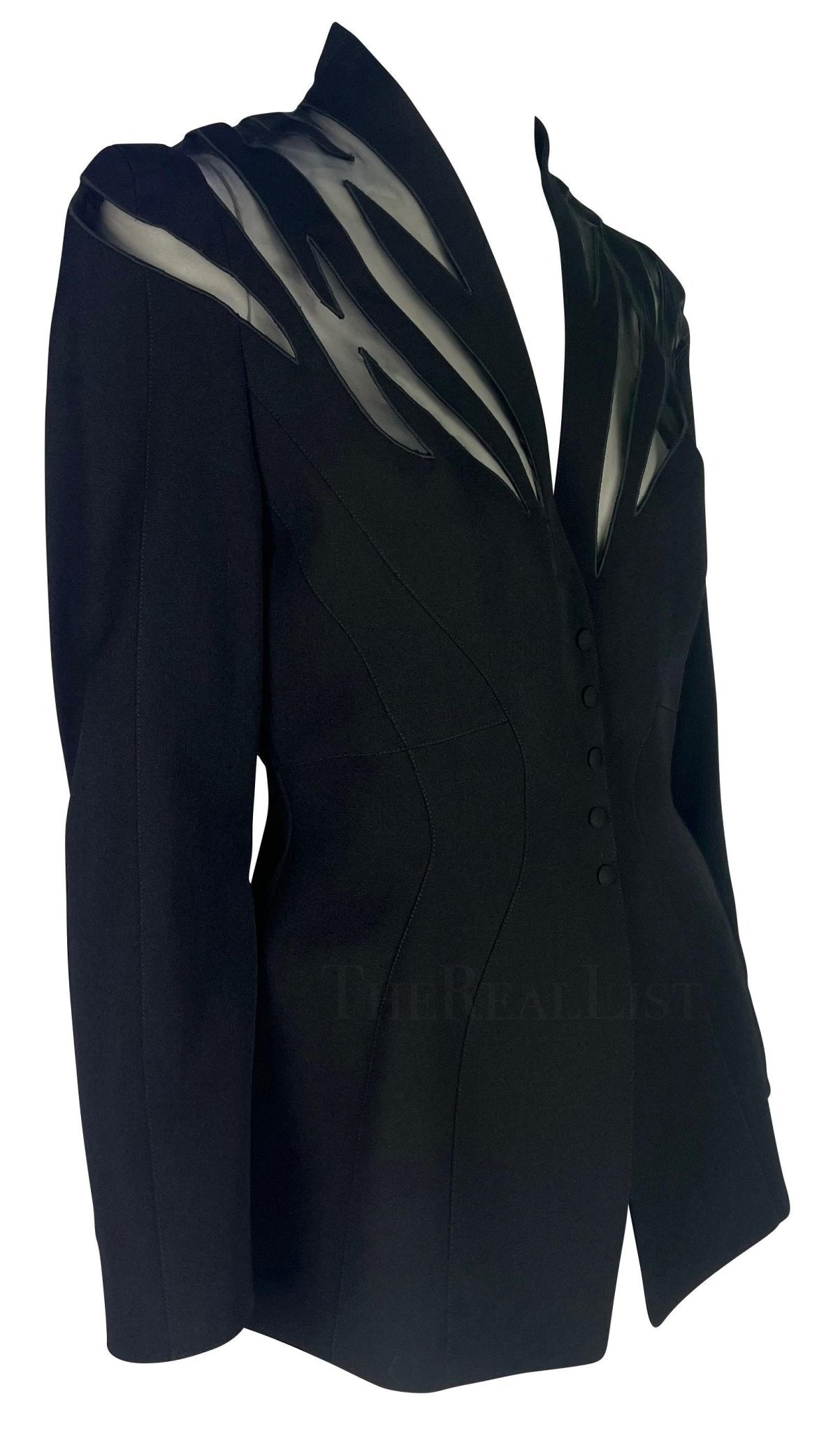 S/S 1998 Thierry Mugler Couture Runway Black Sheer Accent Blazer - RealList