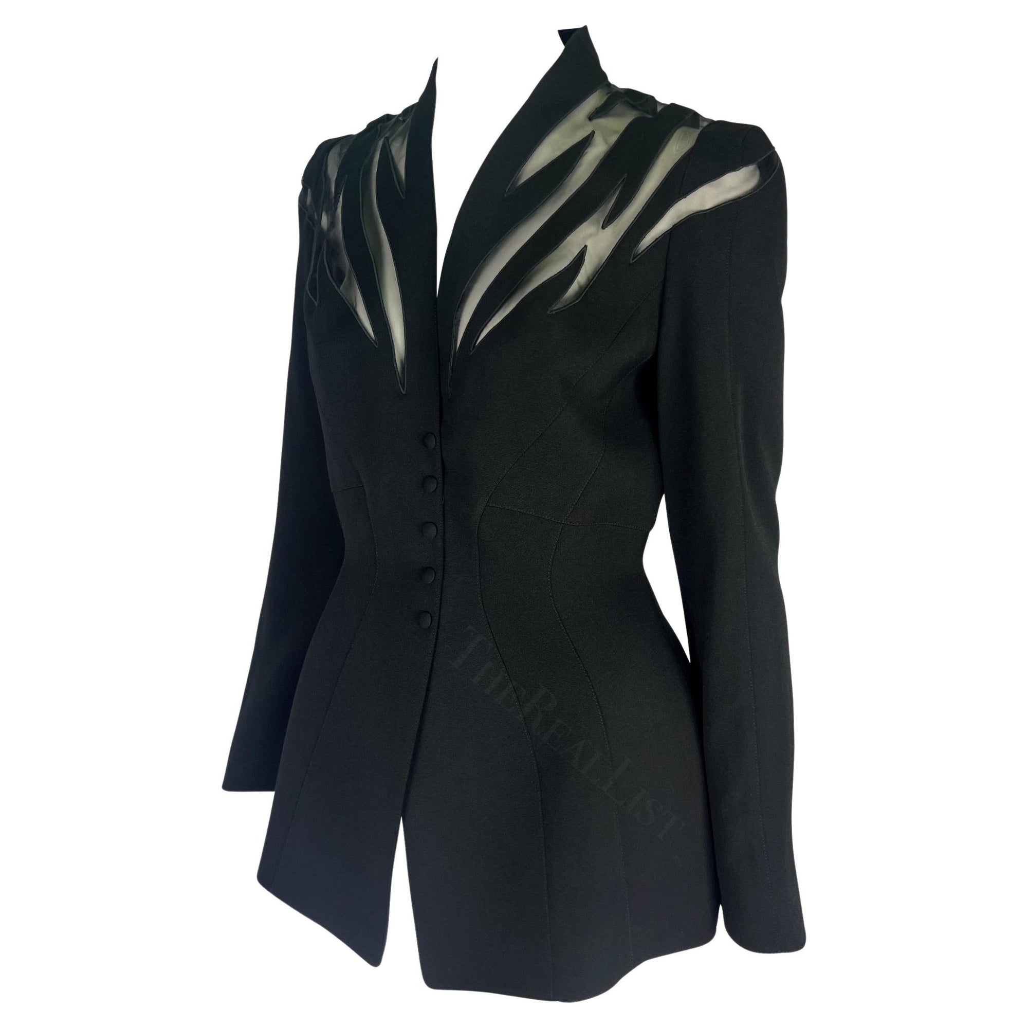 S/S 1998 Thierry Mugler Couture Runway Black Sheer Accent Blazer - RealList