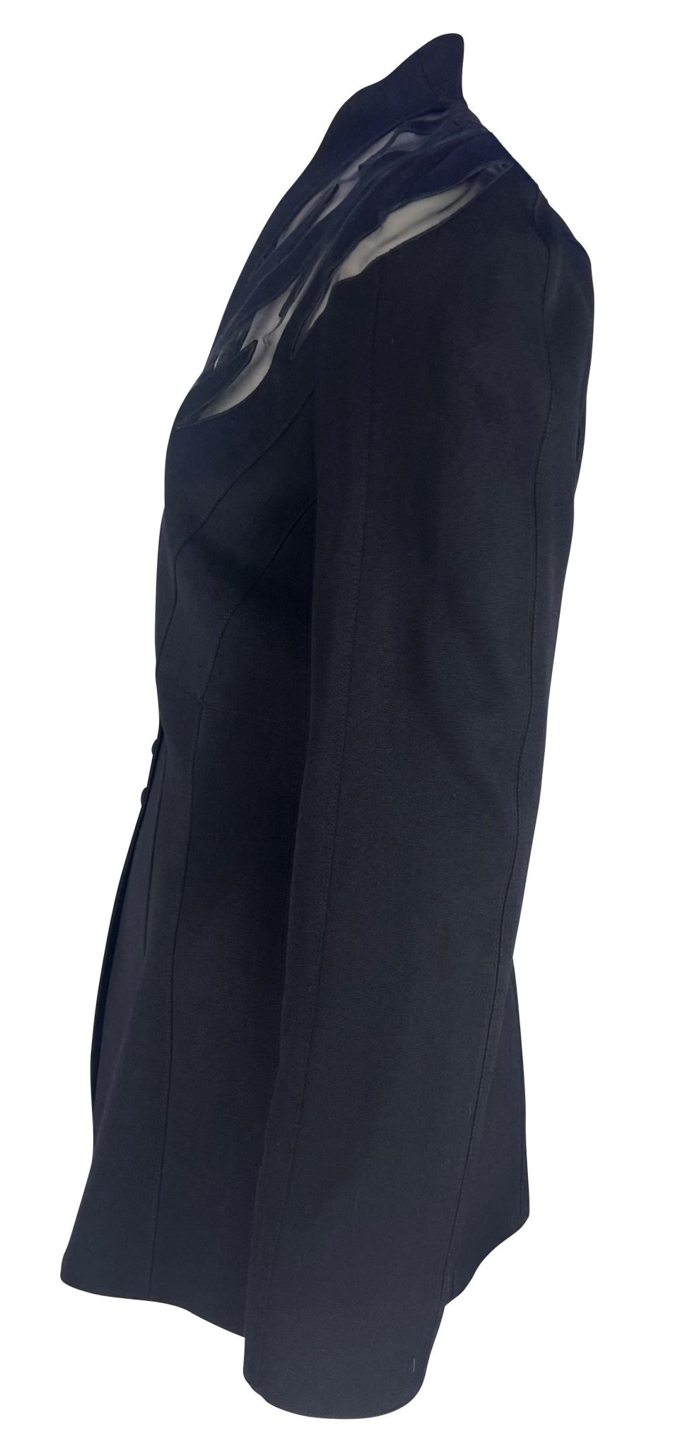 S/S 1998 Thierry Mugler Couture Runway Black Sheer Accent Blazer - RealList