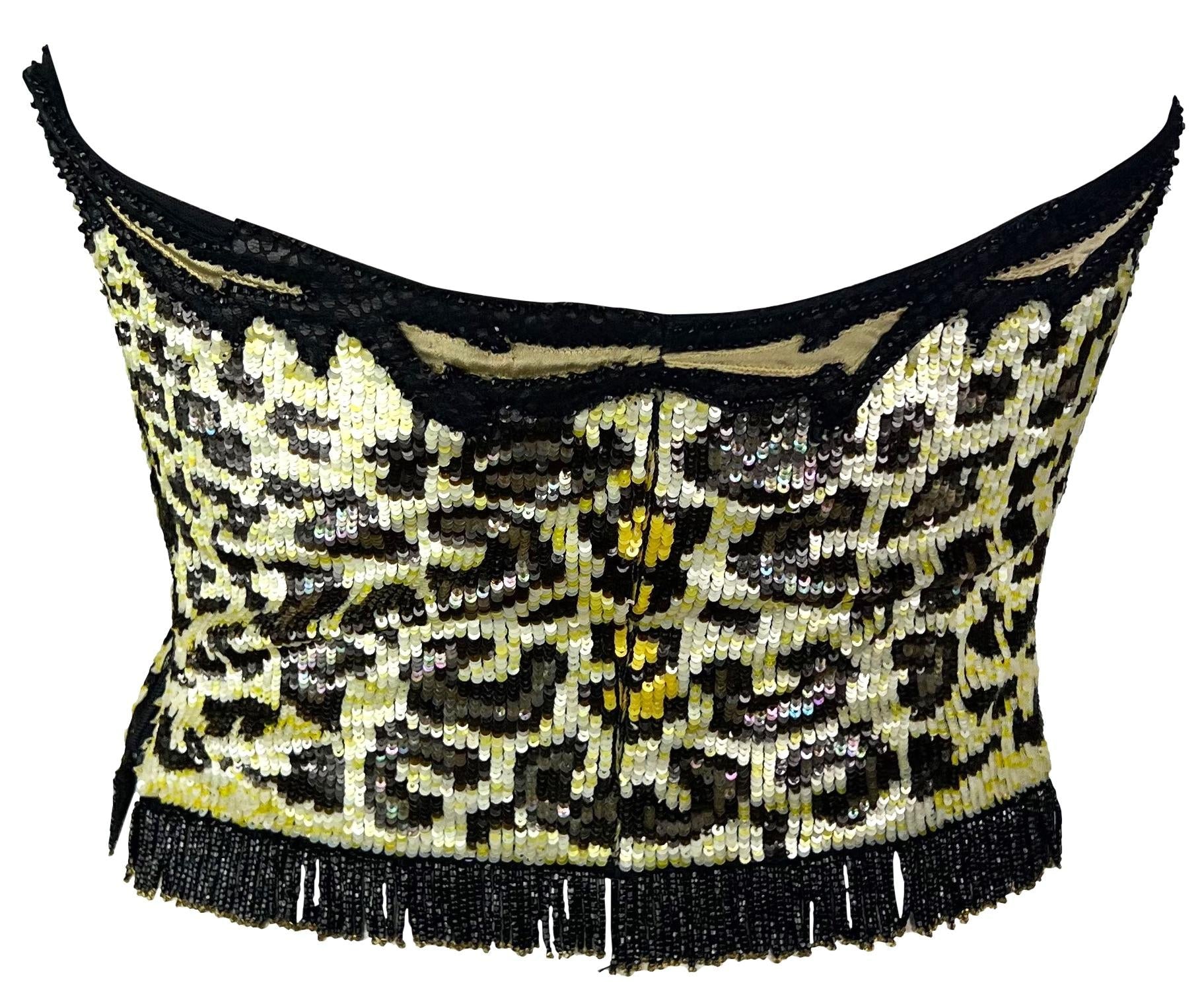 S/S 1998 Valentino Garavani Runway Ad Beaded Sequin Leopard Strapless Crop Top - RealList