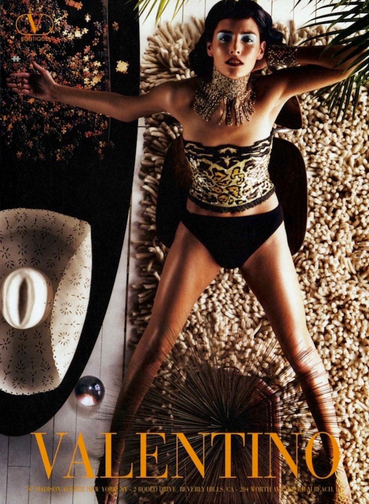 S/S 1998 Valentino Garavani Runway Ad Beaded Sequin Leopard Strapless Crop Top - RealList