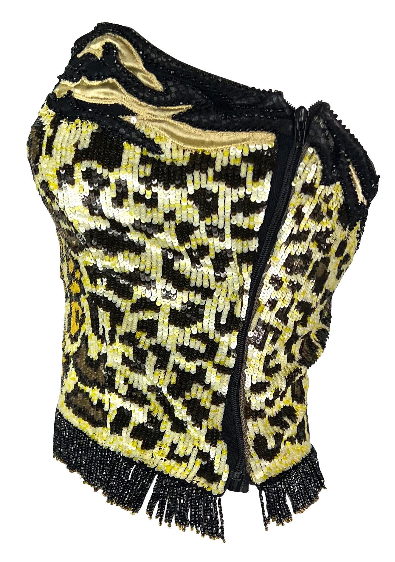 S/S 1998 Valentino Garavani Runway Ad Beaded Sequin Leopard Strapless Crop Top - RealList