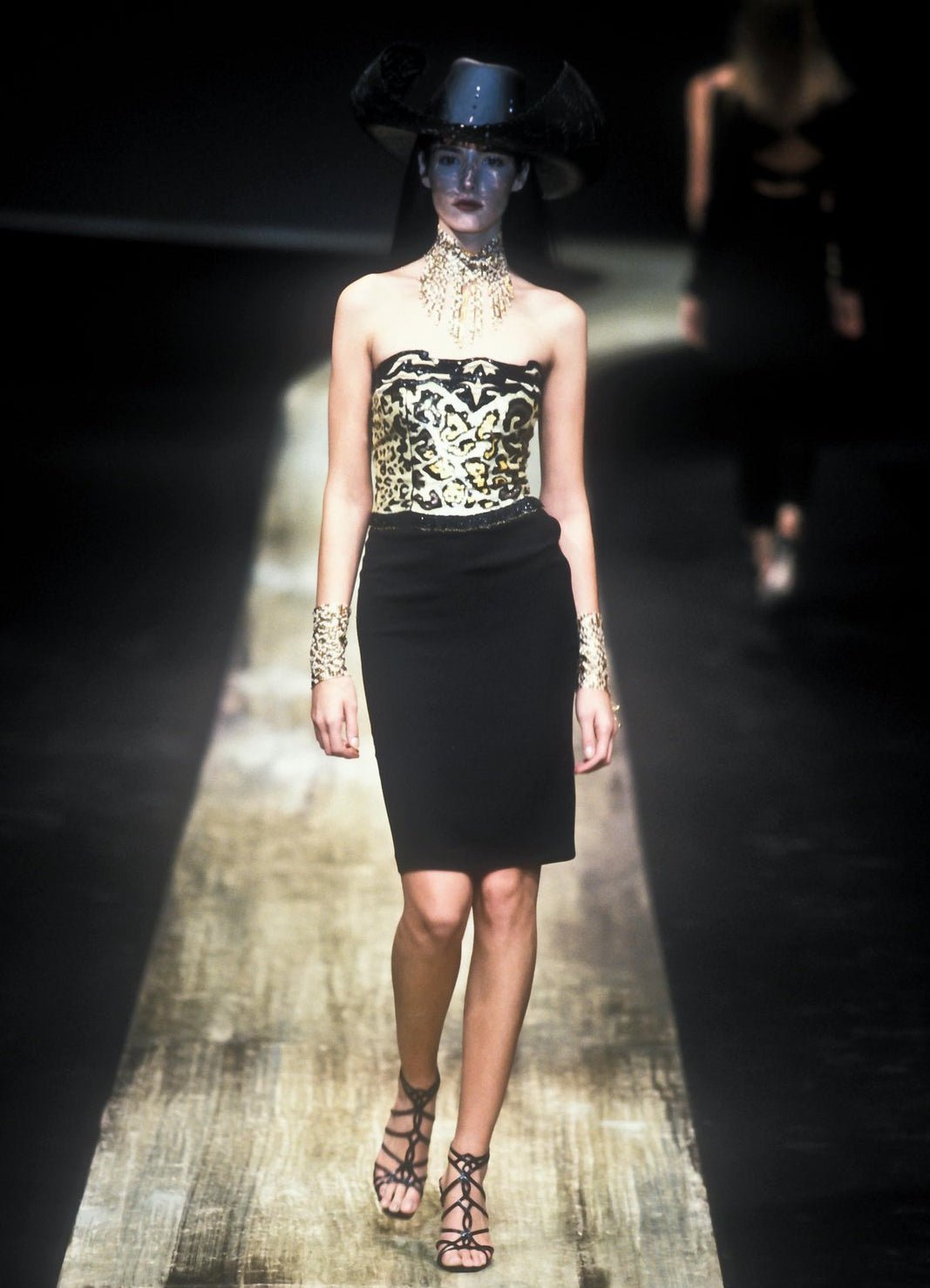 S/S 1998 Valentino Garavani Runway Ad Beaded Sequin Leopard Strapless Crop Top - RealList