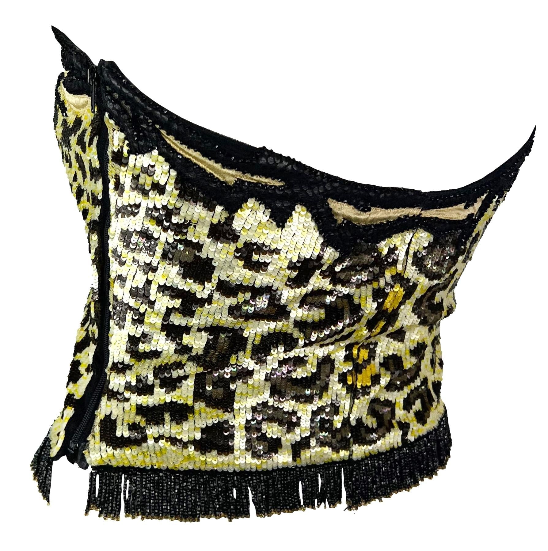 S/S 1998 Valentino Garavani Runway Ad Beaded Sequin Leopard Strapless Crop Top - RealList