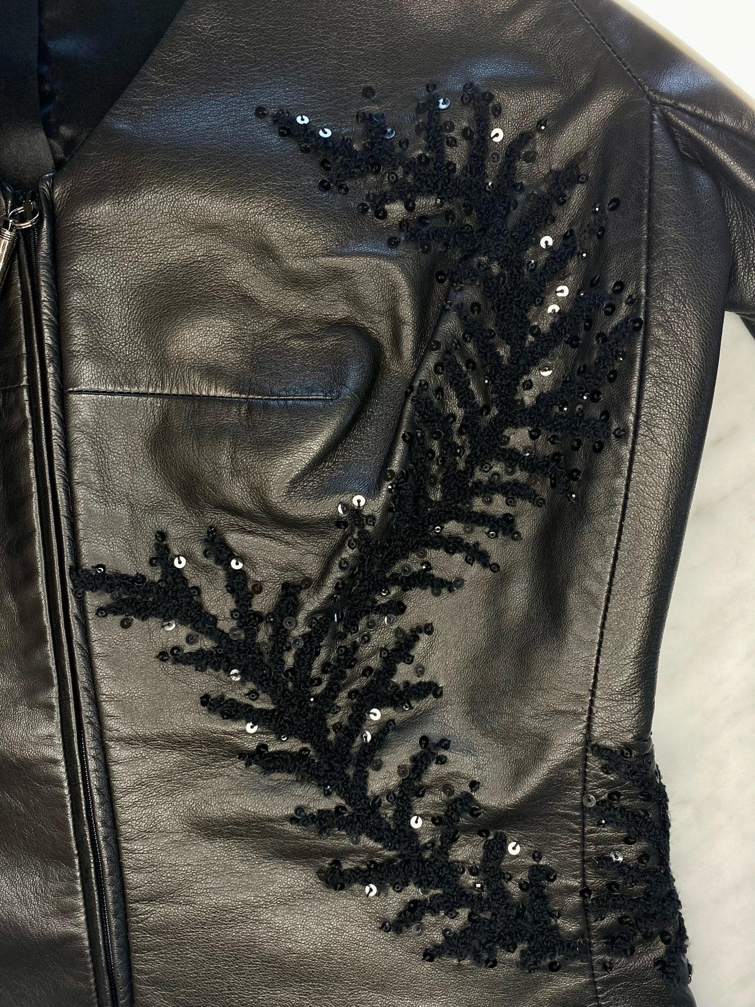 S/S 1999 Atelier Versace Runway Donatella Sequin Embroidered Leather Skirt Set - RealList