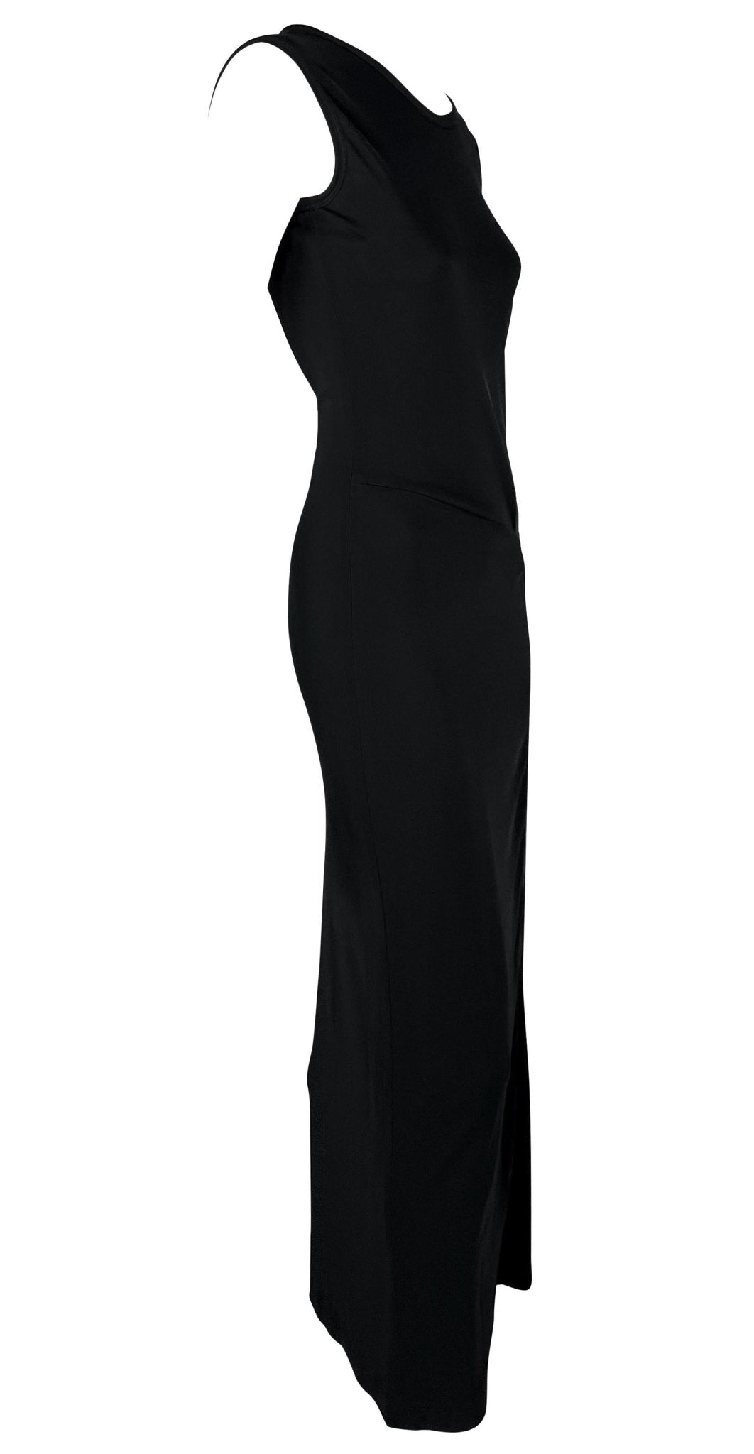 S/S 1999 Calvin Klein Runway Asymmetric Zip Bodycon Sleeveless Black Gown - RealList