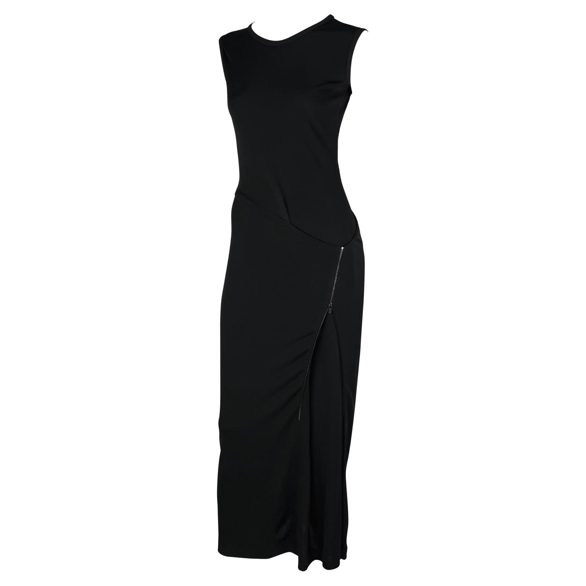 S/S 1999 Calvin Klein Runway Asymmetric Zip Bodycon Sleeveless Black Gown - RealList