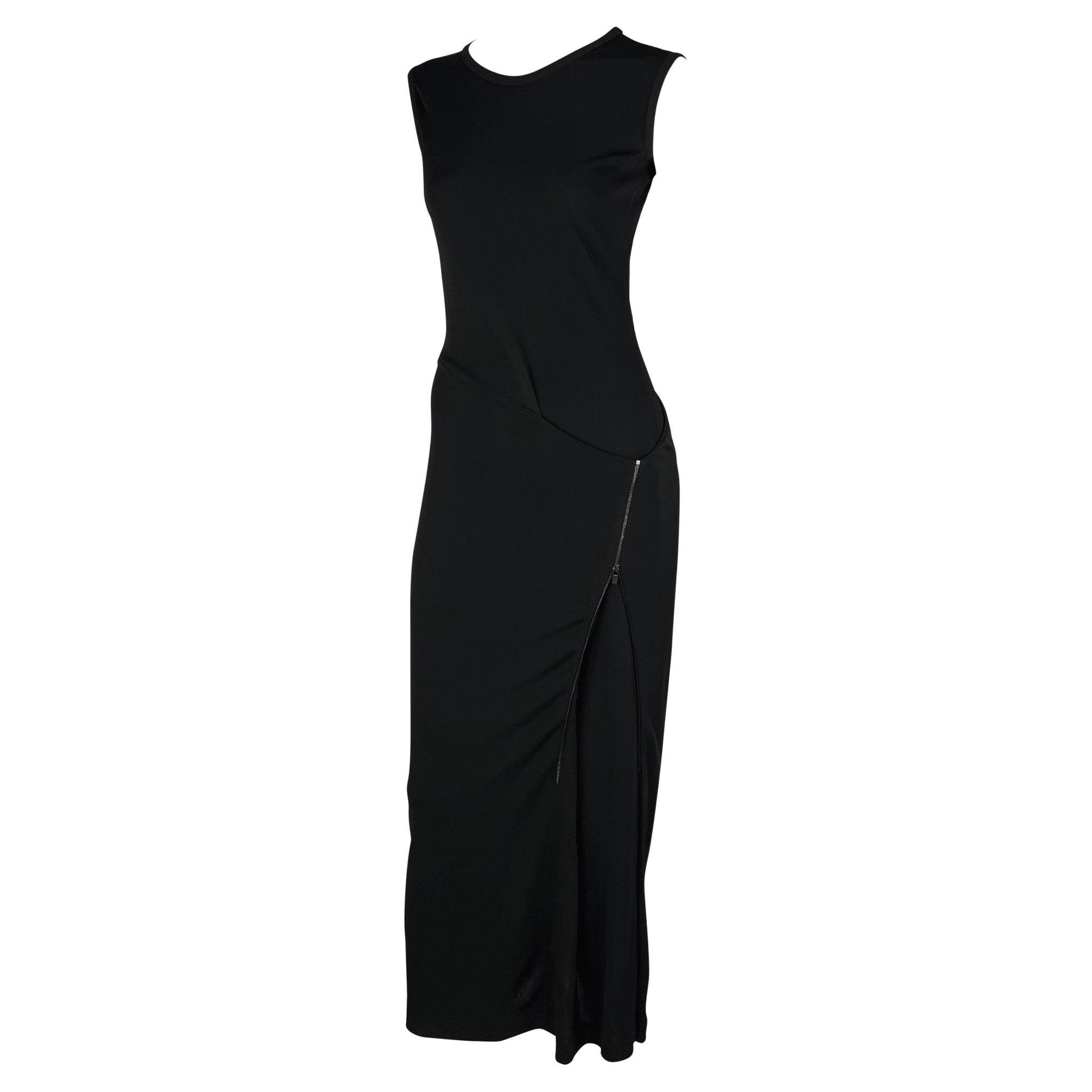 S/S 1999 Calvin Klein Runway Asymmetric Zip Bodycon Sleeveless Black Gown - RealList