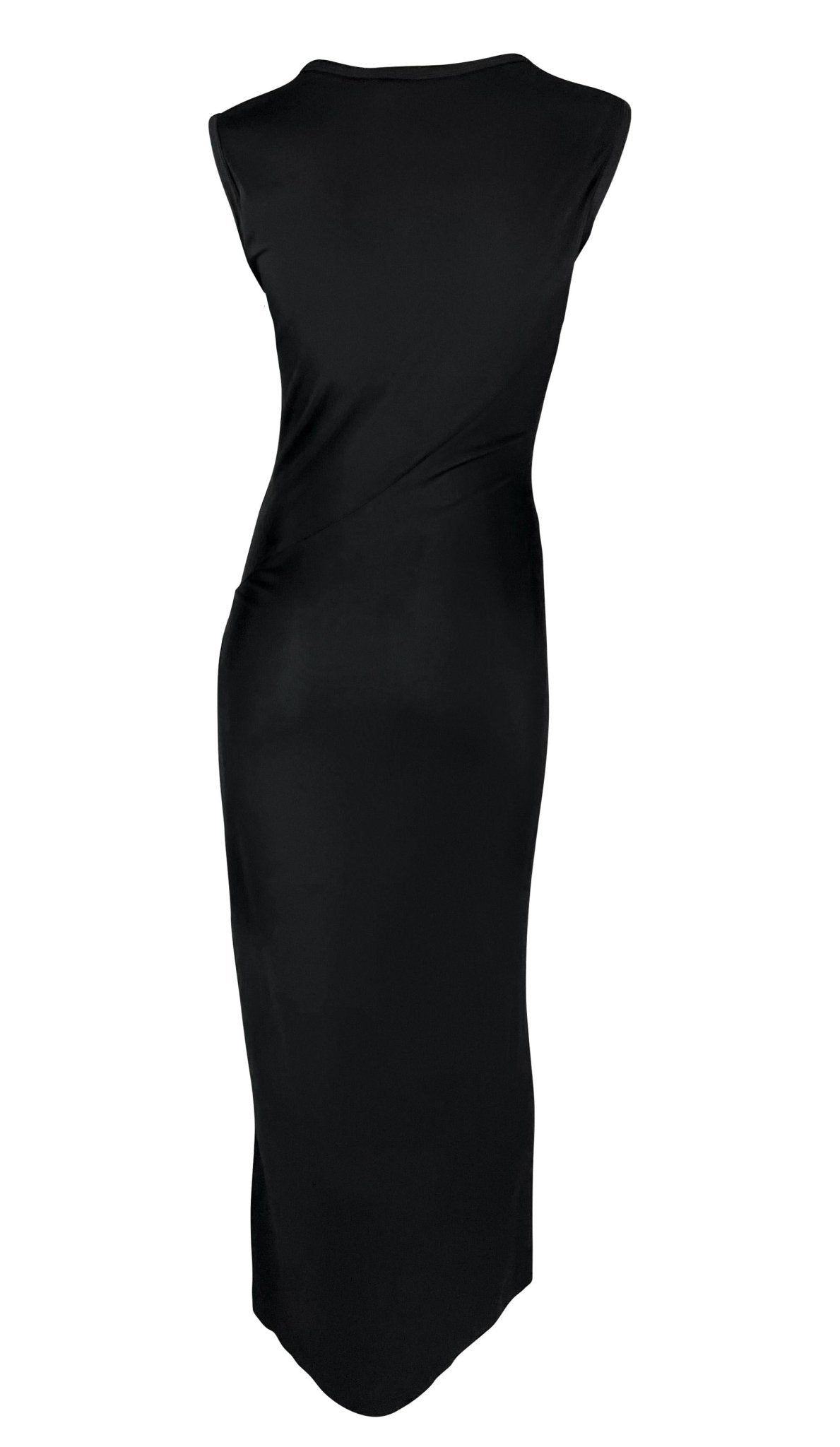 S/S 1999 Calvin Klein Runway Asymmetric Zip Bodycon Sleeveless Black Gown - RealList