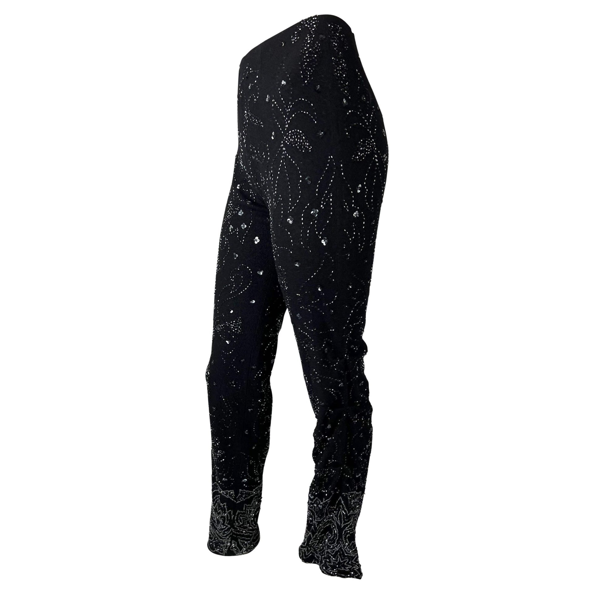 S/S 1999 Dolce & Gabbana Beaded Paisley Sequin Ruched Wool Pants Y2K - RealList