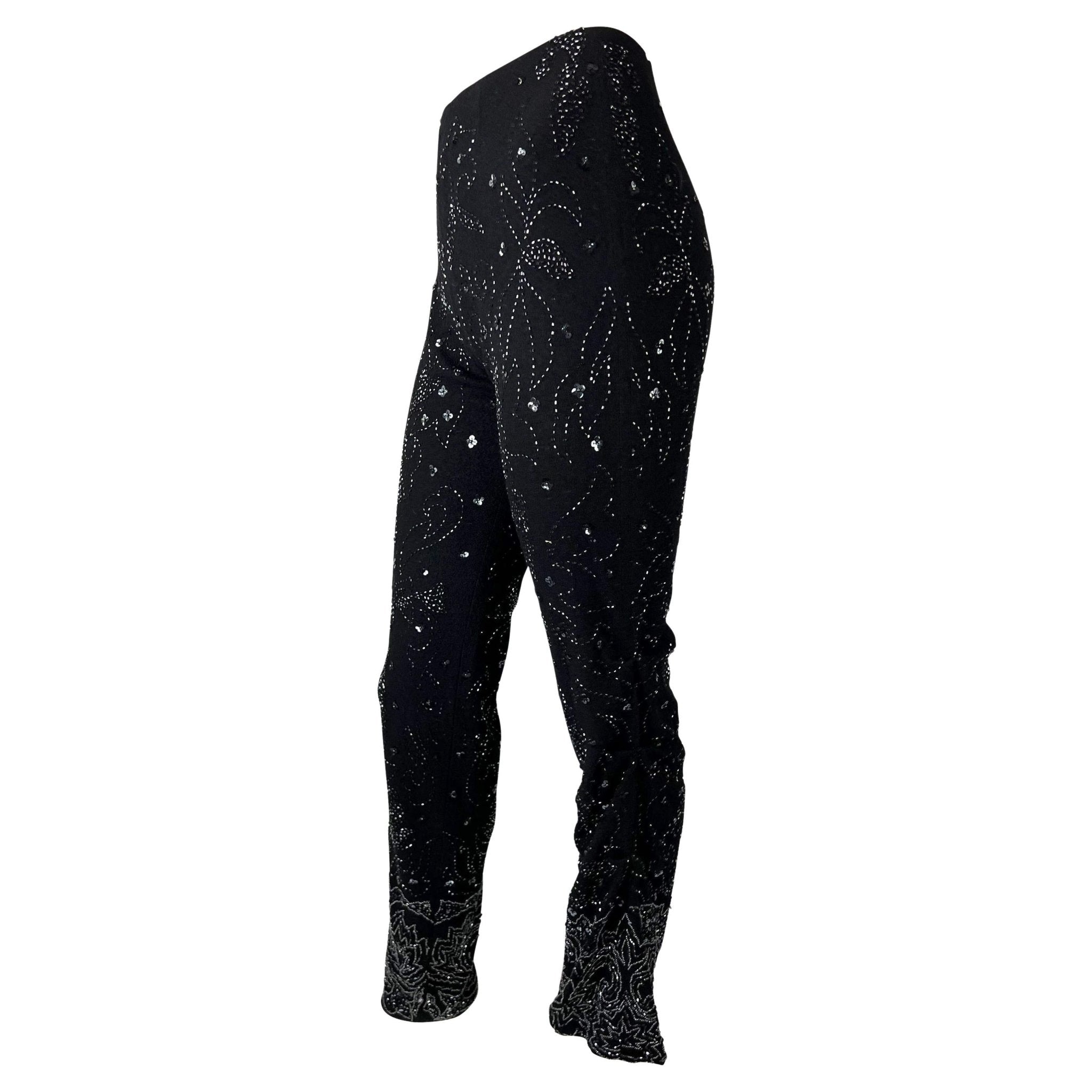 S/S 1999 Dolce & Gabbana Beaded Paisley Sequin Ruched Wool Pants Y2K - RealList