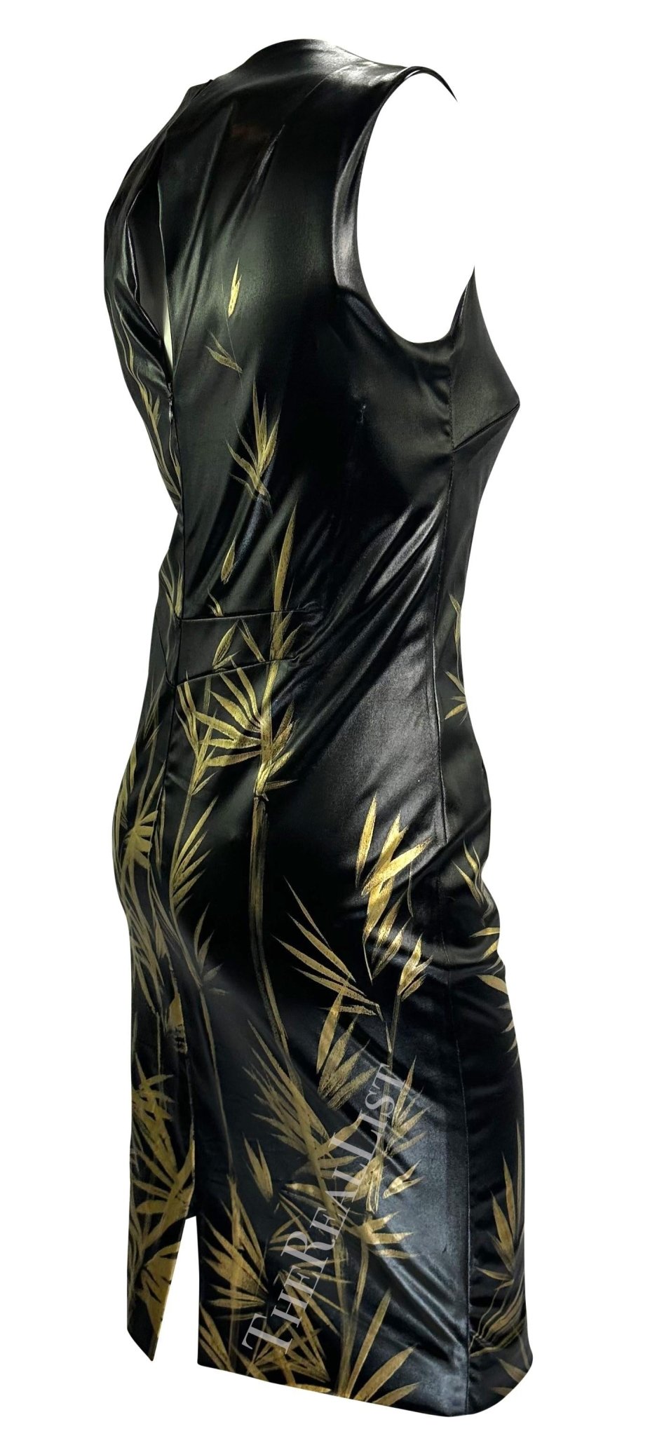 S/S 1999 Dolce & Gabbana Black 'Wet Look' Hand - Painted Gold Bamboo Bodycon Dress - RealList