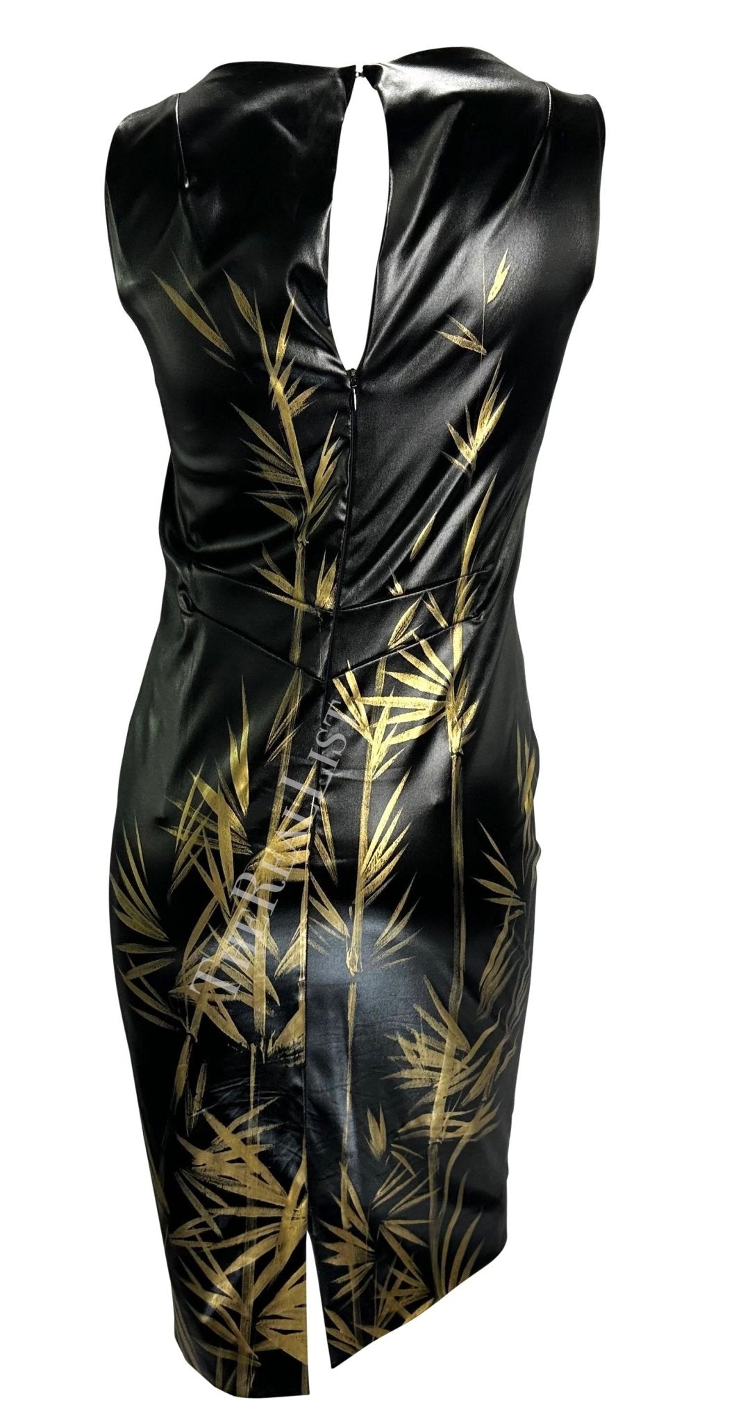 S/S 1999 Dolce & Gabbana Black 'Wet Look' Hand - Painted Gold Bamboo Bodycon Dress - RealList