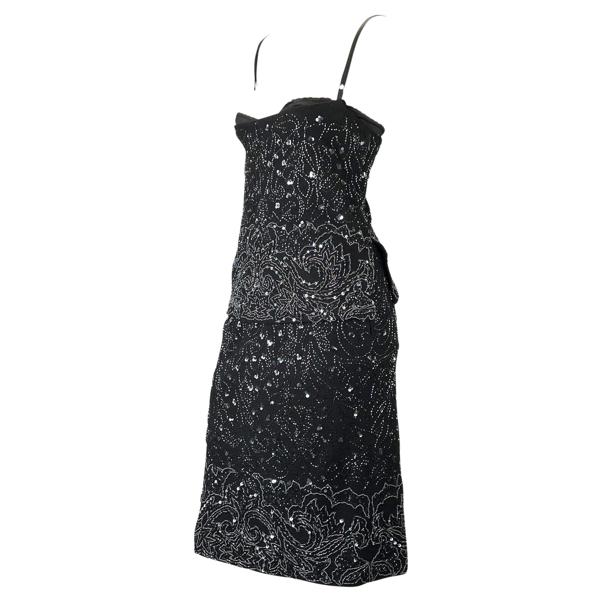 S/S 1999 Dolce & Gabbana Black Wool Beaded Bustier Skirt Set - RealList