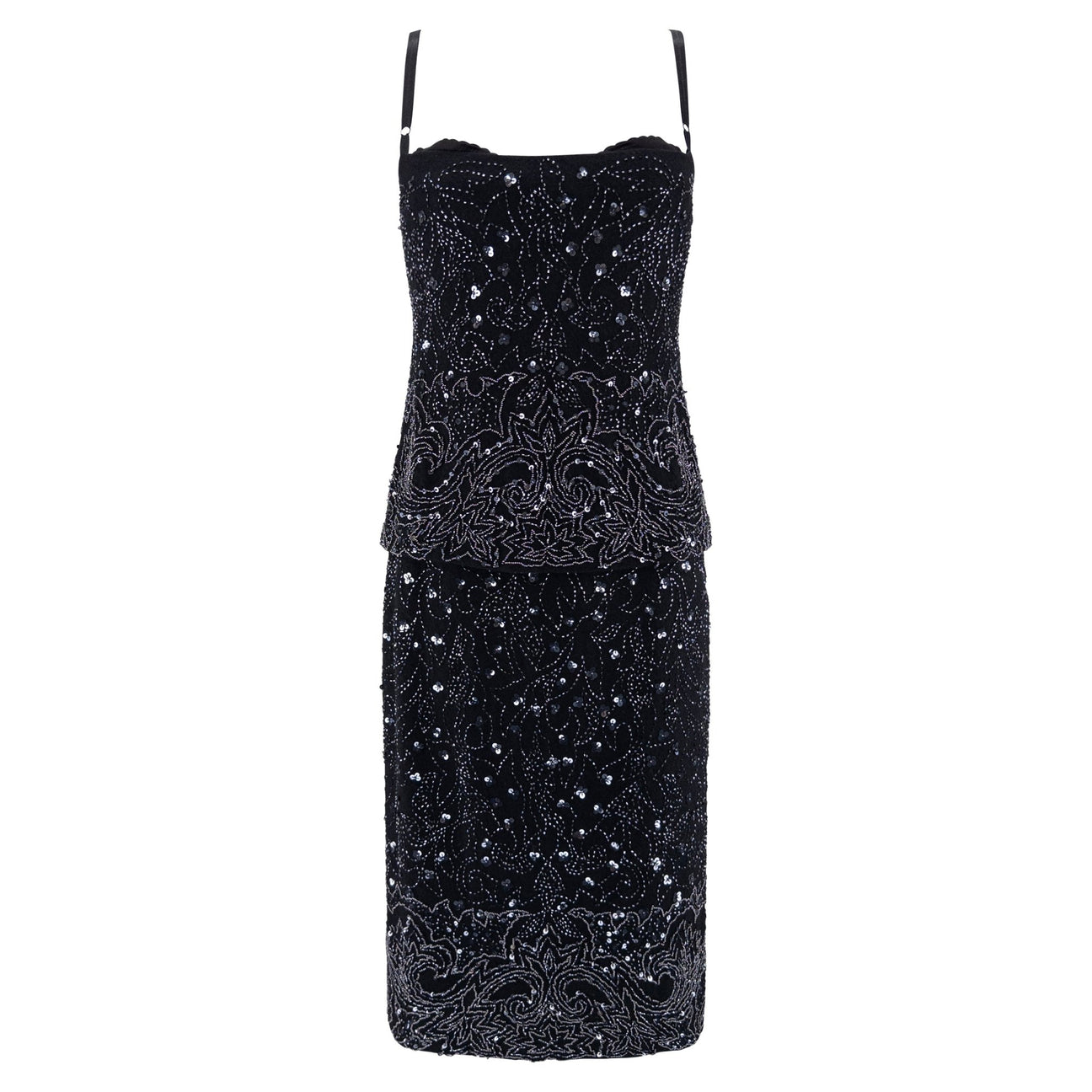 S/S 1999 Dolce & Gabbana Black Wool Beaded Bustier Skirt Set - RealList