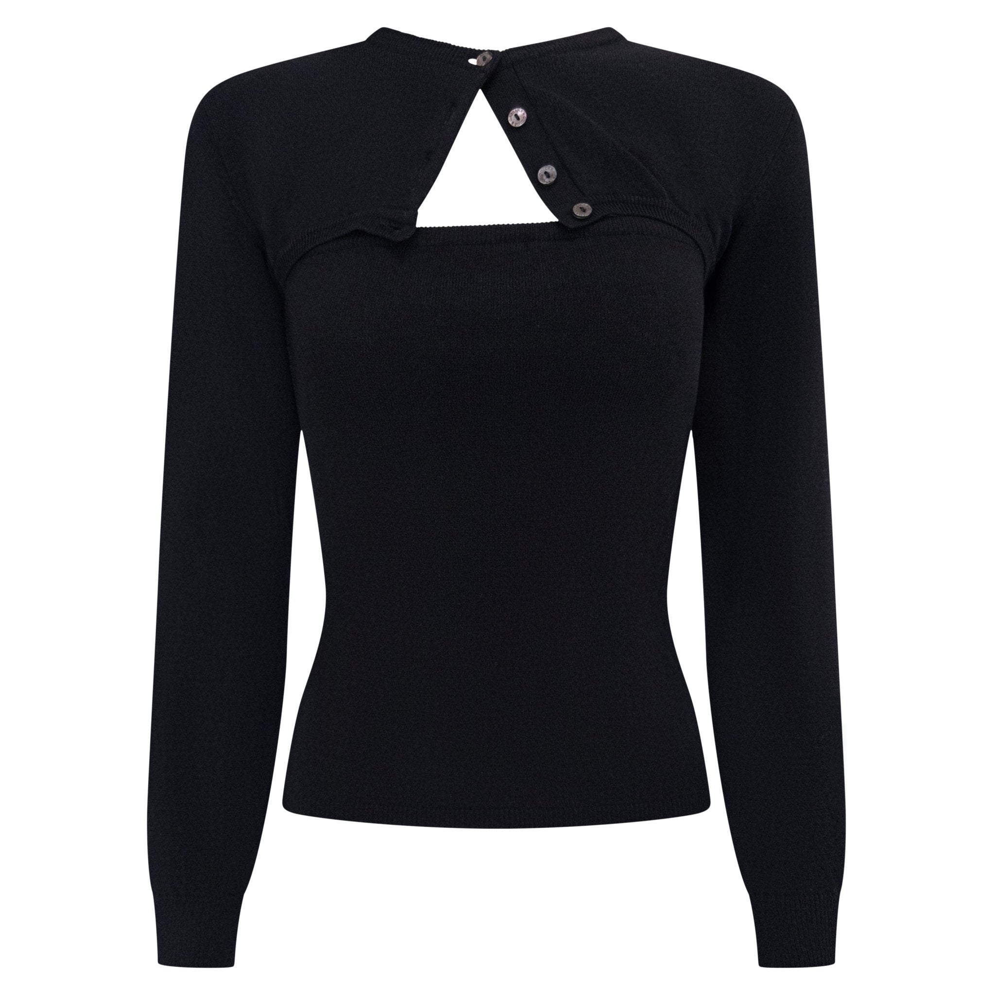 S/S 1999 Dolce & Gabbana Black Wool Knit Strapless Top Ultra Cropped Cardigan Set - RealList