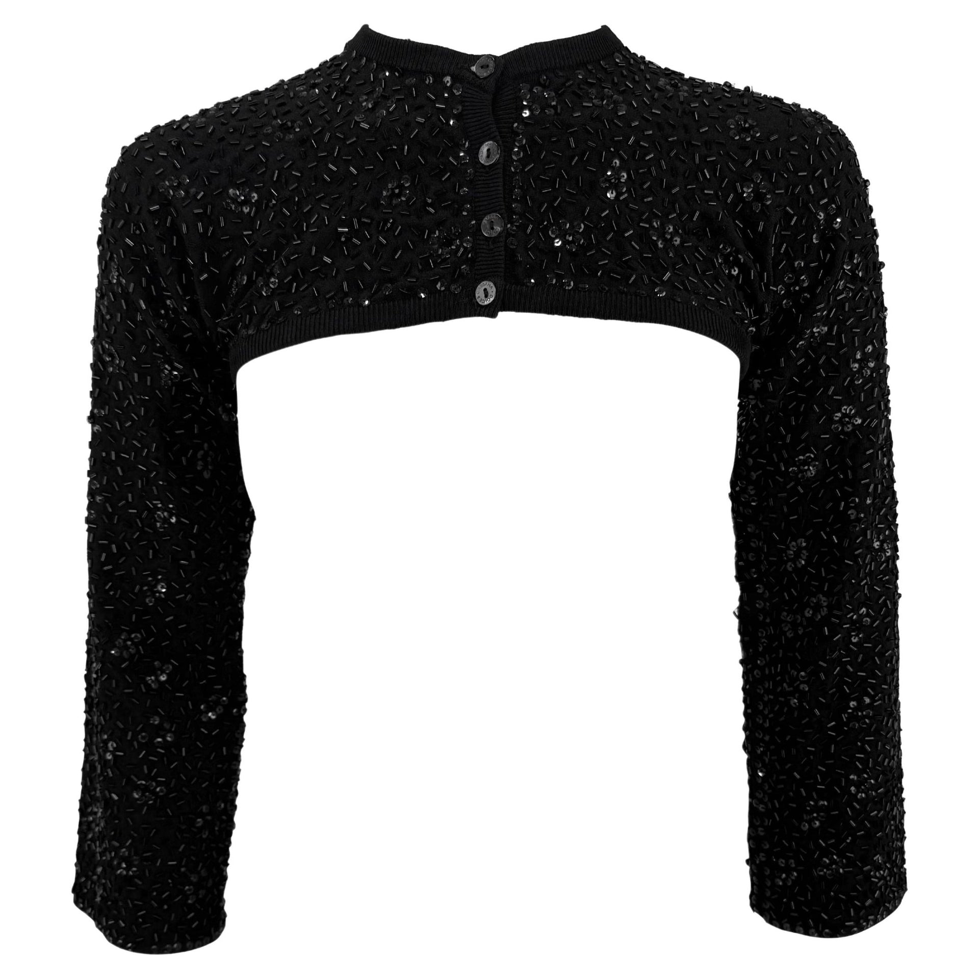 S/S 1999 Dolce & Gabbana Runway Beaded Black Ultra Cropped Cardigan Top - RealList