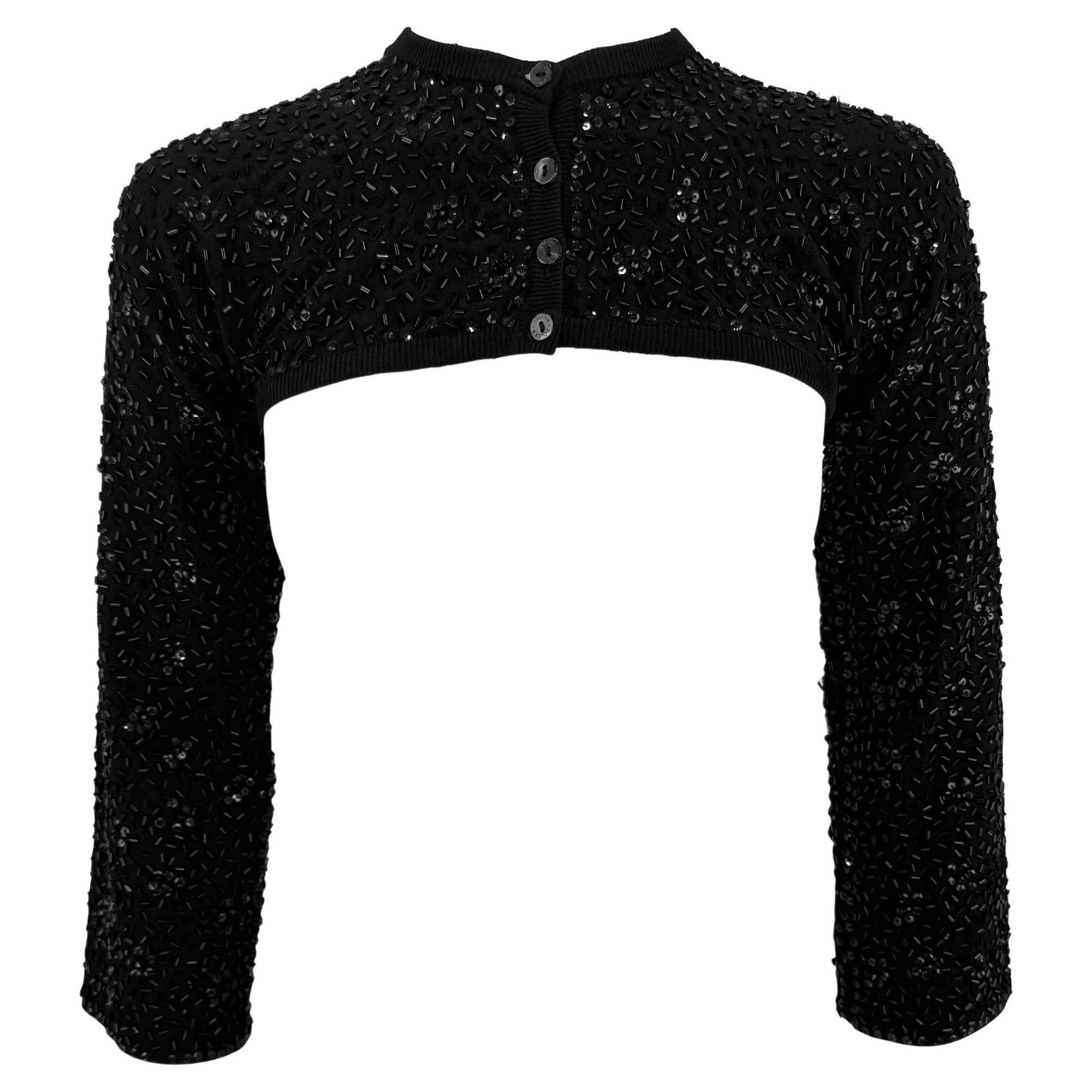 S/S 1999 Dolce & Gabbana Runway Beaded Black Ultra Cropped Cardigan Top - RealList